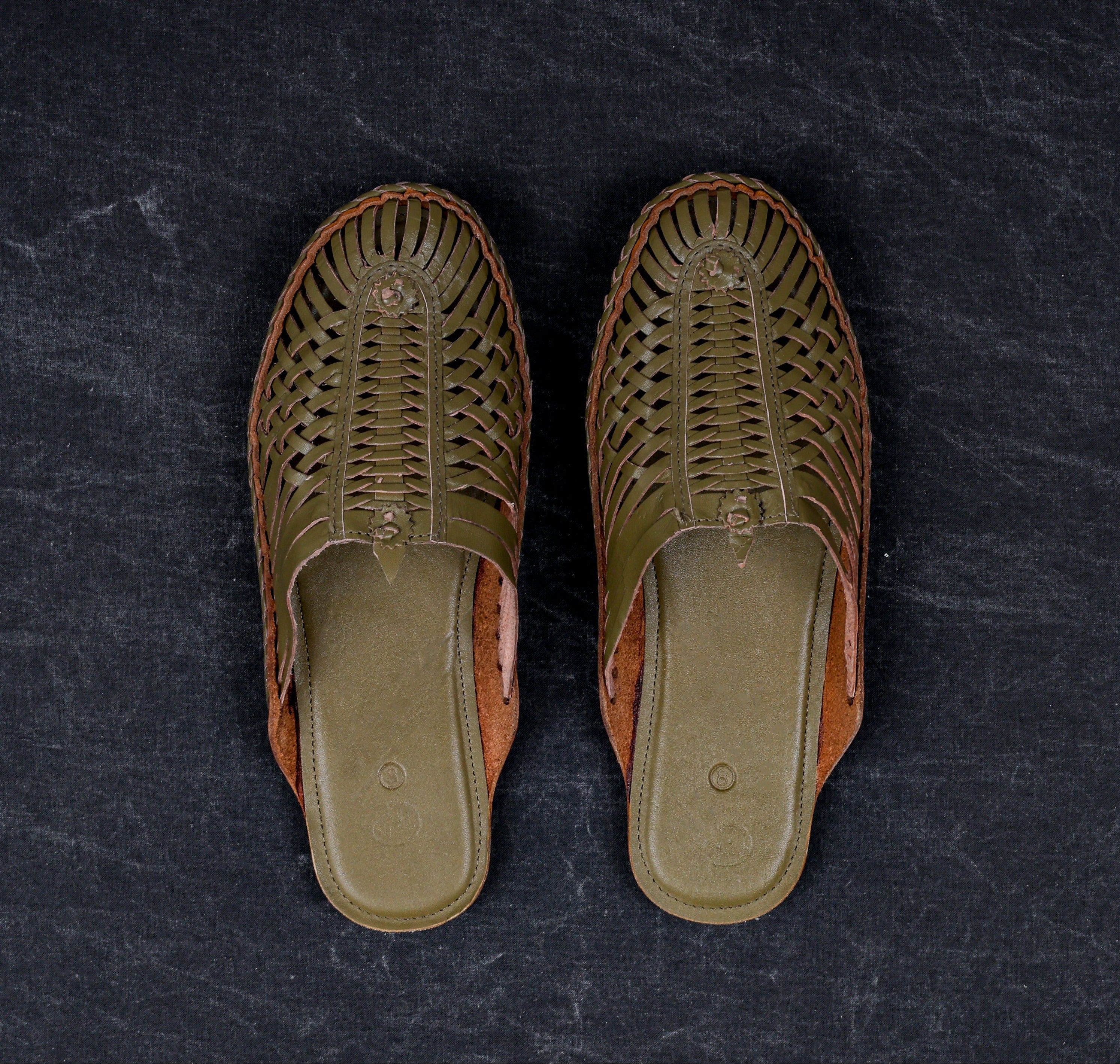 Olive Green Patent Leather Ethnic Mules