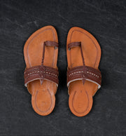 Light Brown Leather Slip On Kolhapuri Sandals