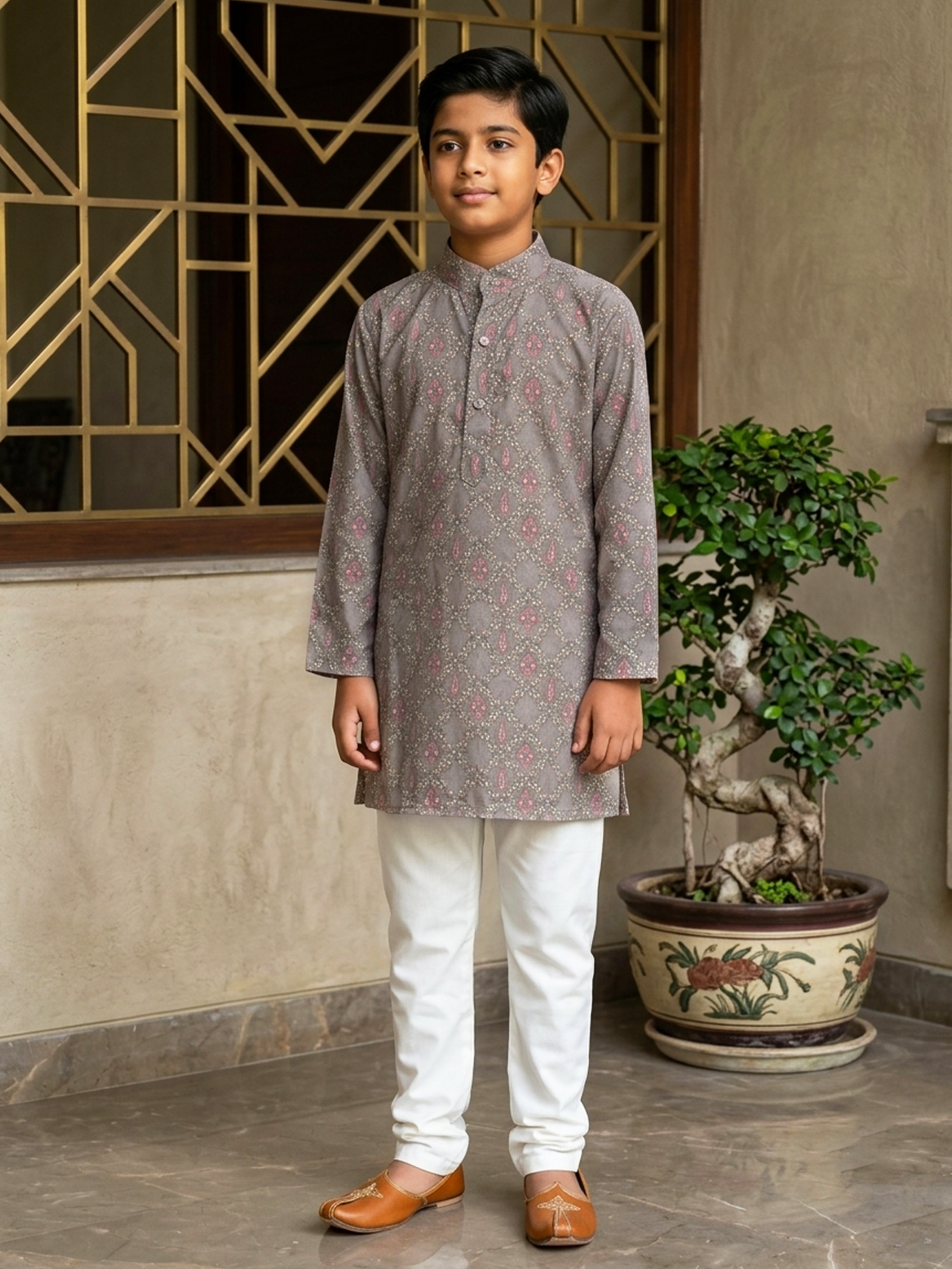 Geometric Embroidered Cotton Kurta Pajama Set