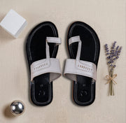 Black Two Tone Leather Kolhapuri Sandals