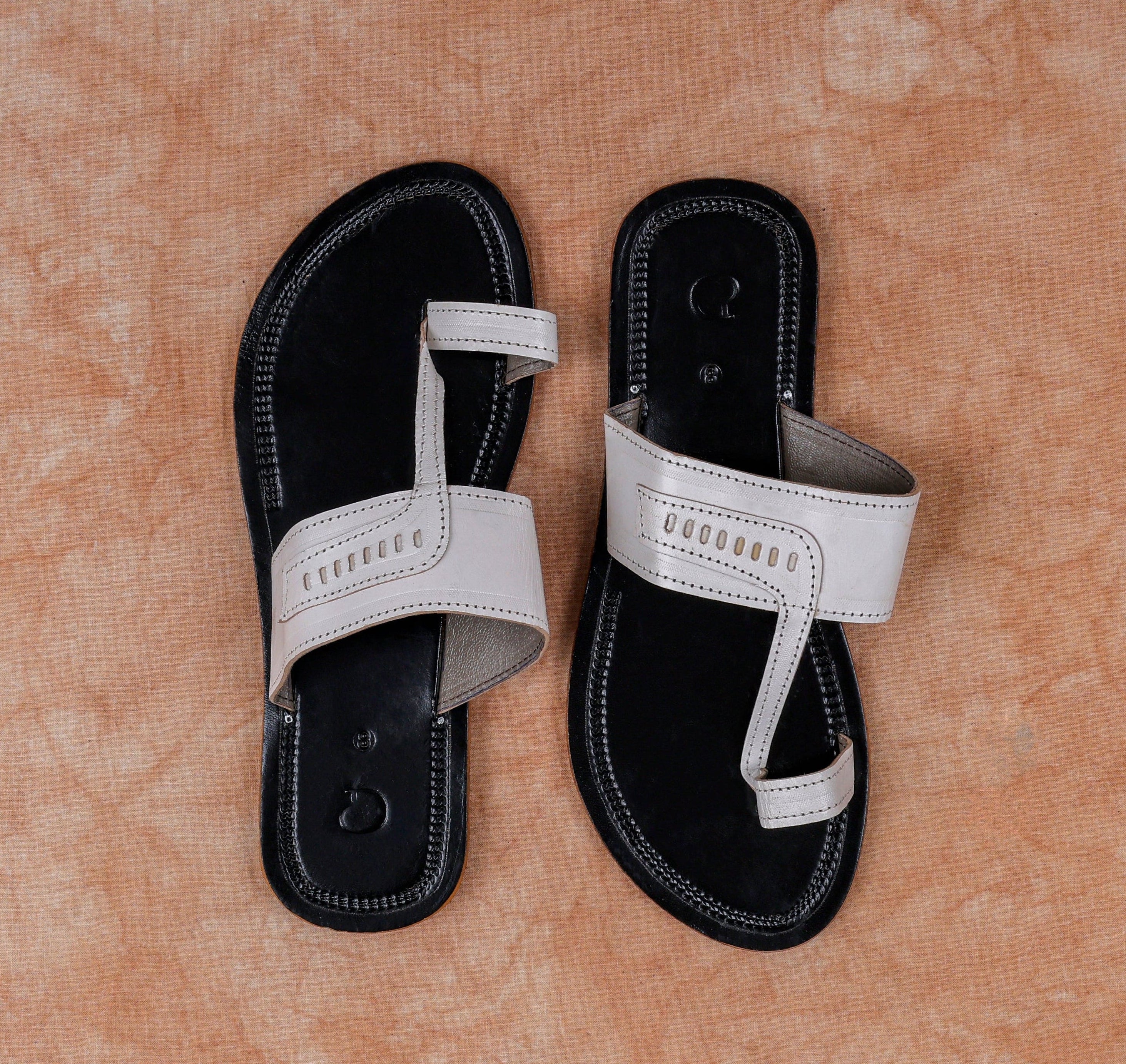 Black Two Tone Leather Kolhapuri Sandals