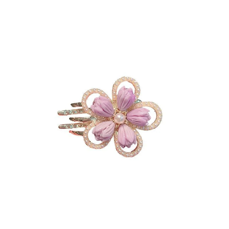 Purple Flower Alloy Pearl Hair Claw Set