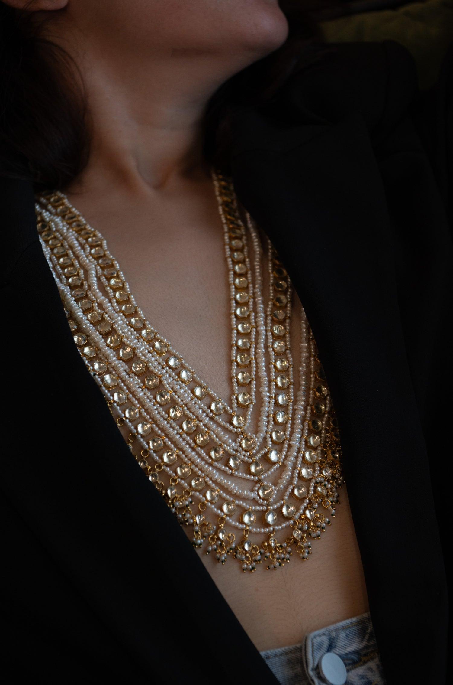 Pearl Kundan Cascade Necklace - Dyulokha