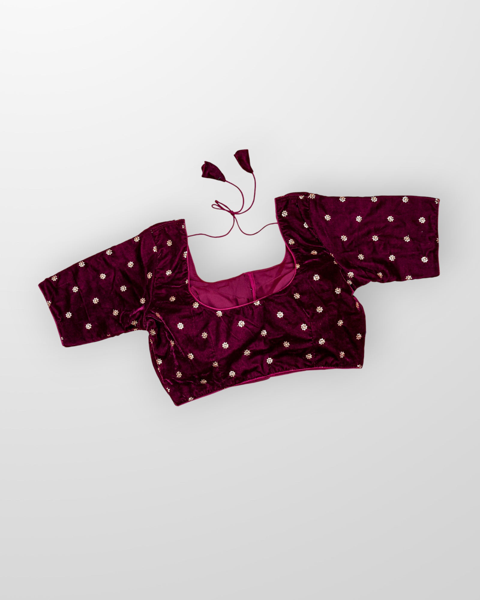 Velvet Deep Back Half Sleeve Blouse