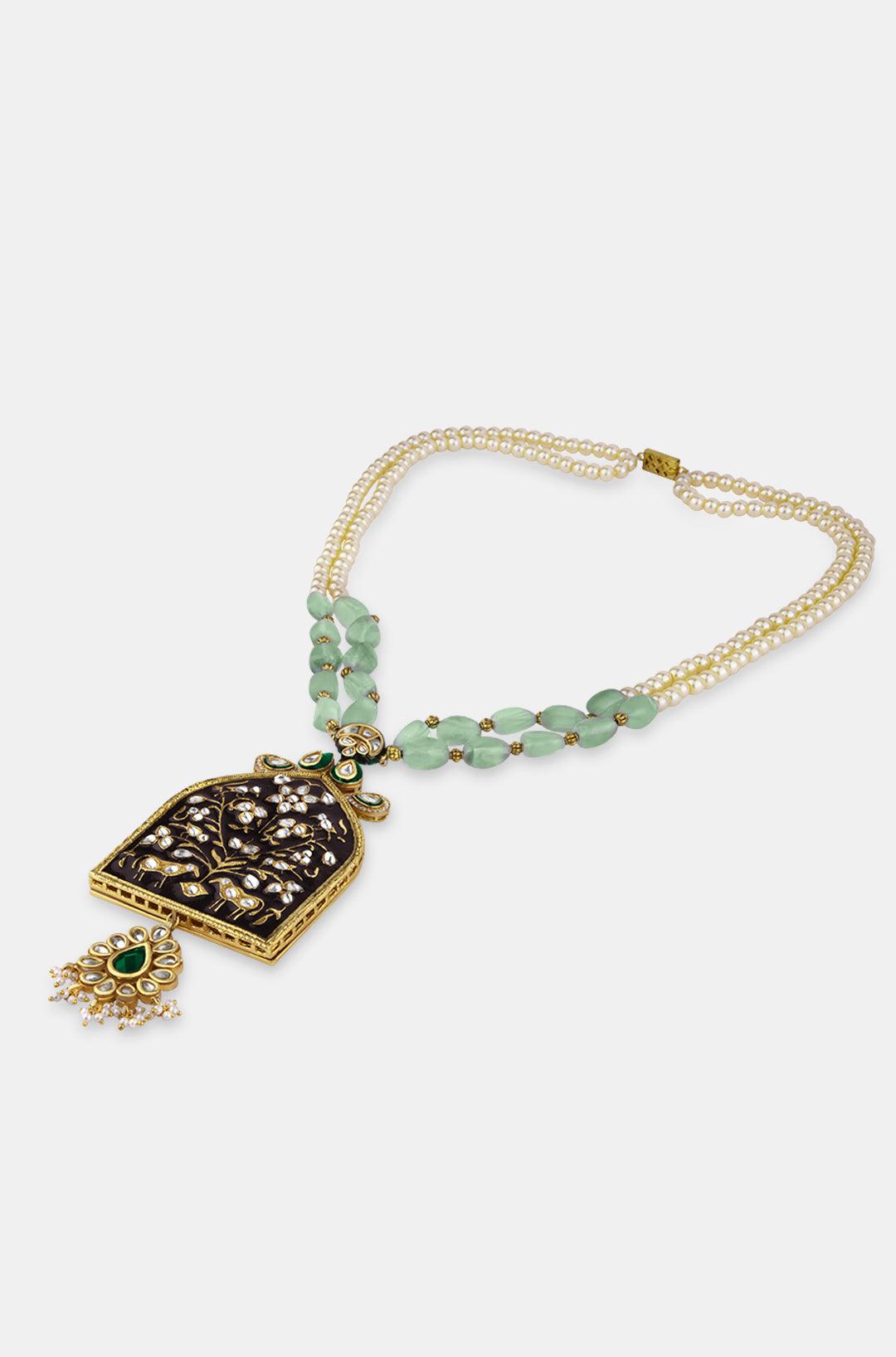 Black Meenakari & Green Barium Pearl Necklace - Dyulokha