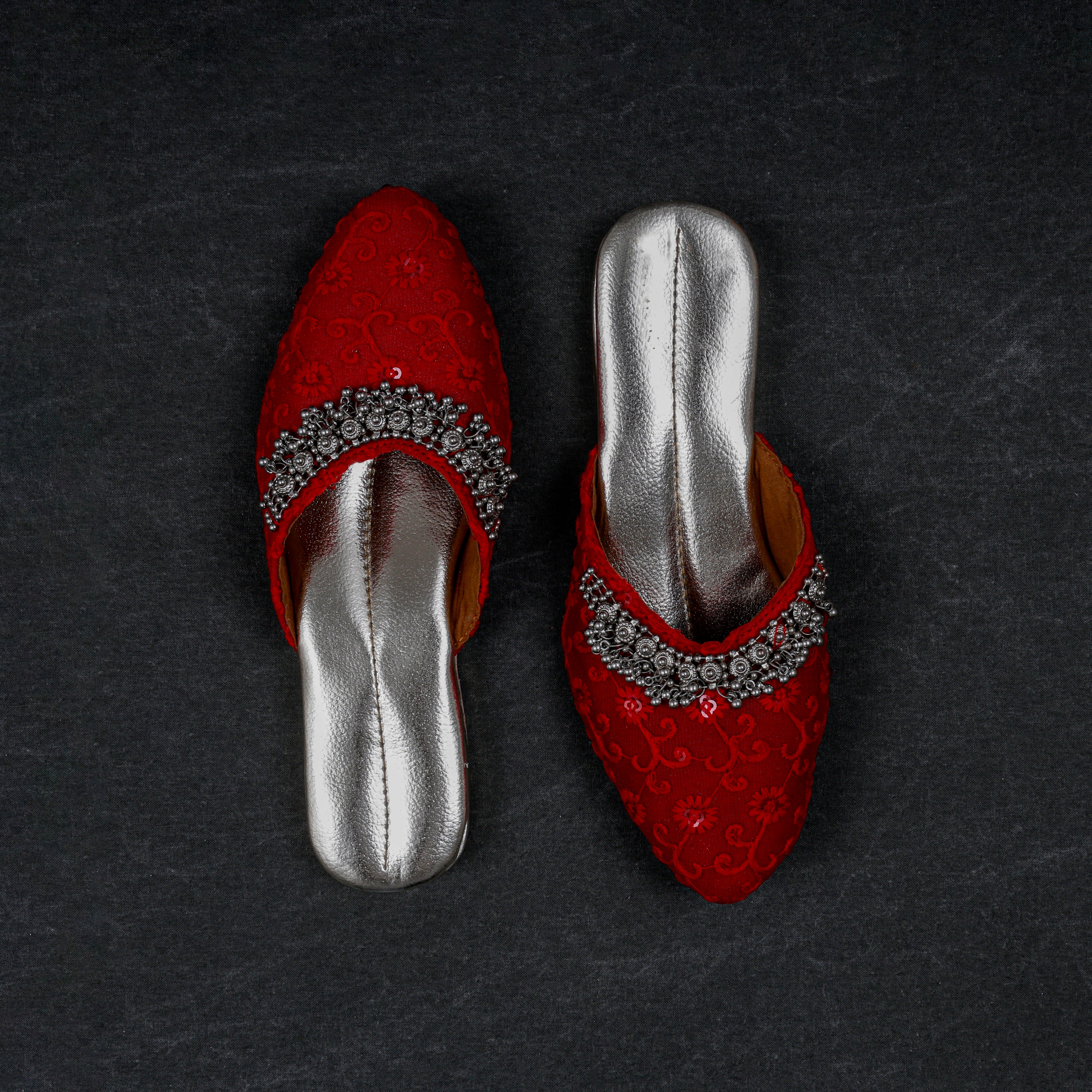 Red Two Tone Handcrafted Mules
