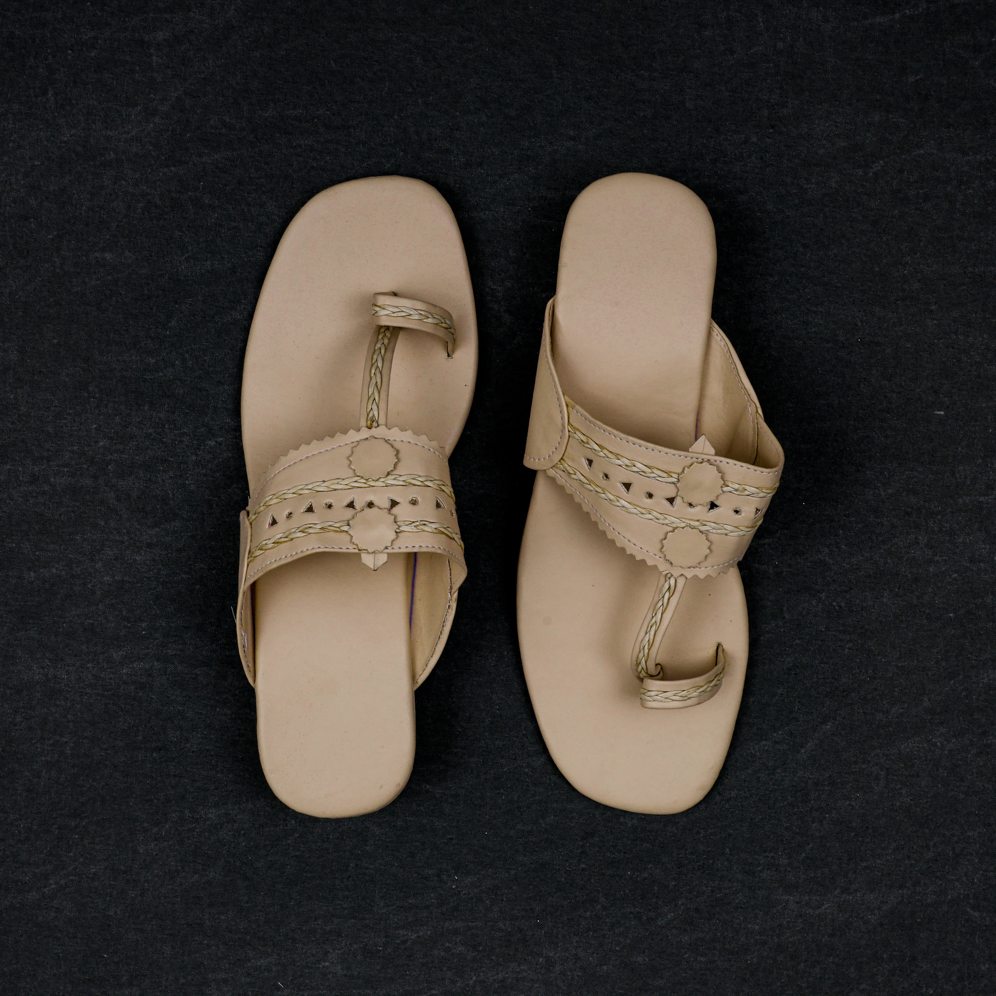 Beige Open Toe Ethnic Flats
