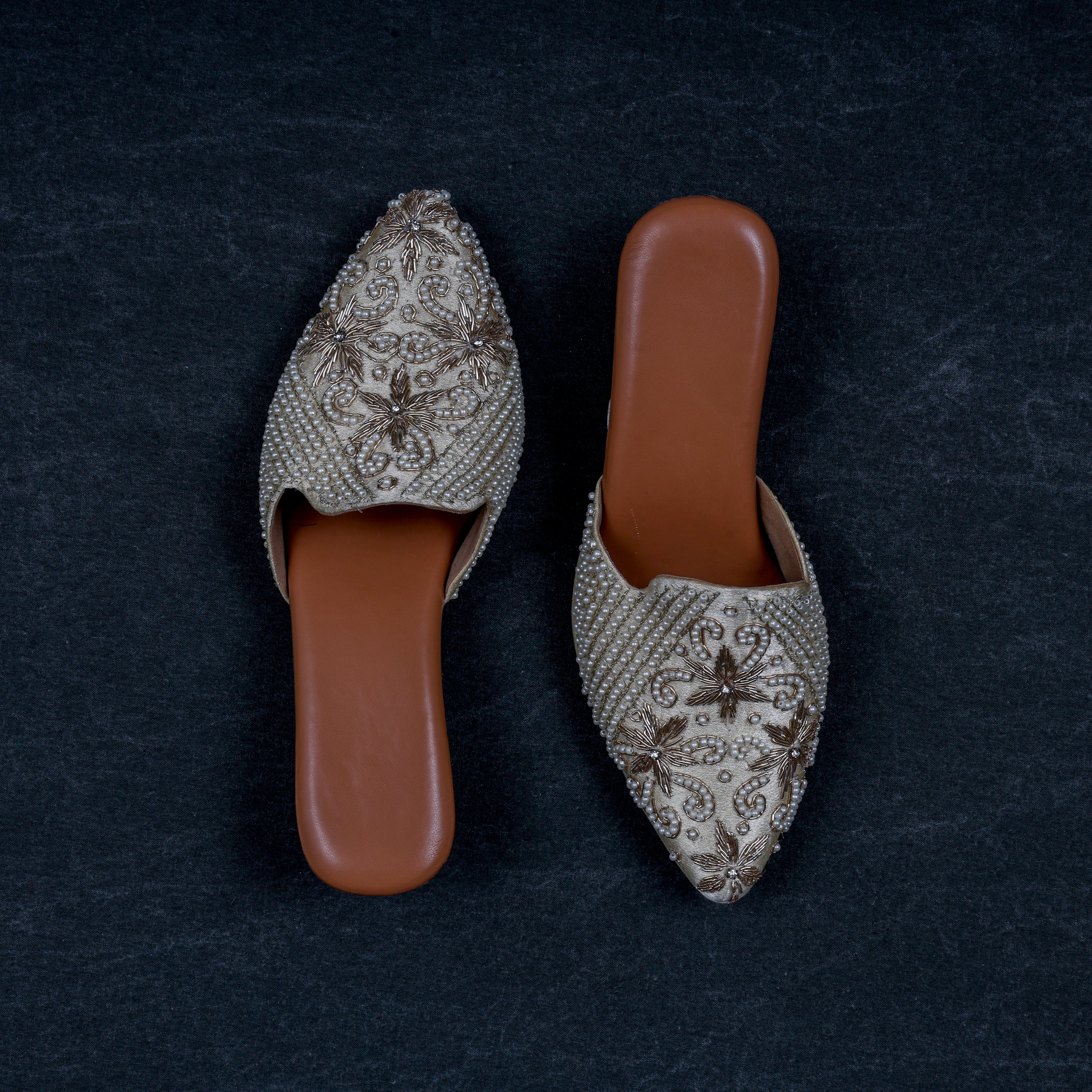 Cream Textured Artisan Ethnic Mules