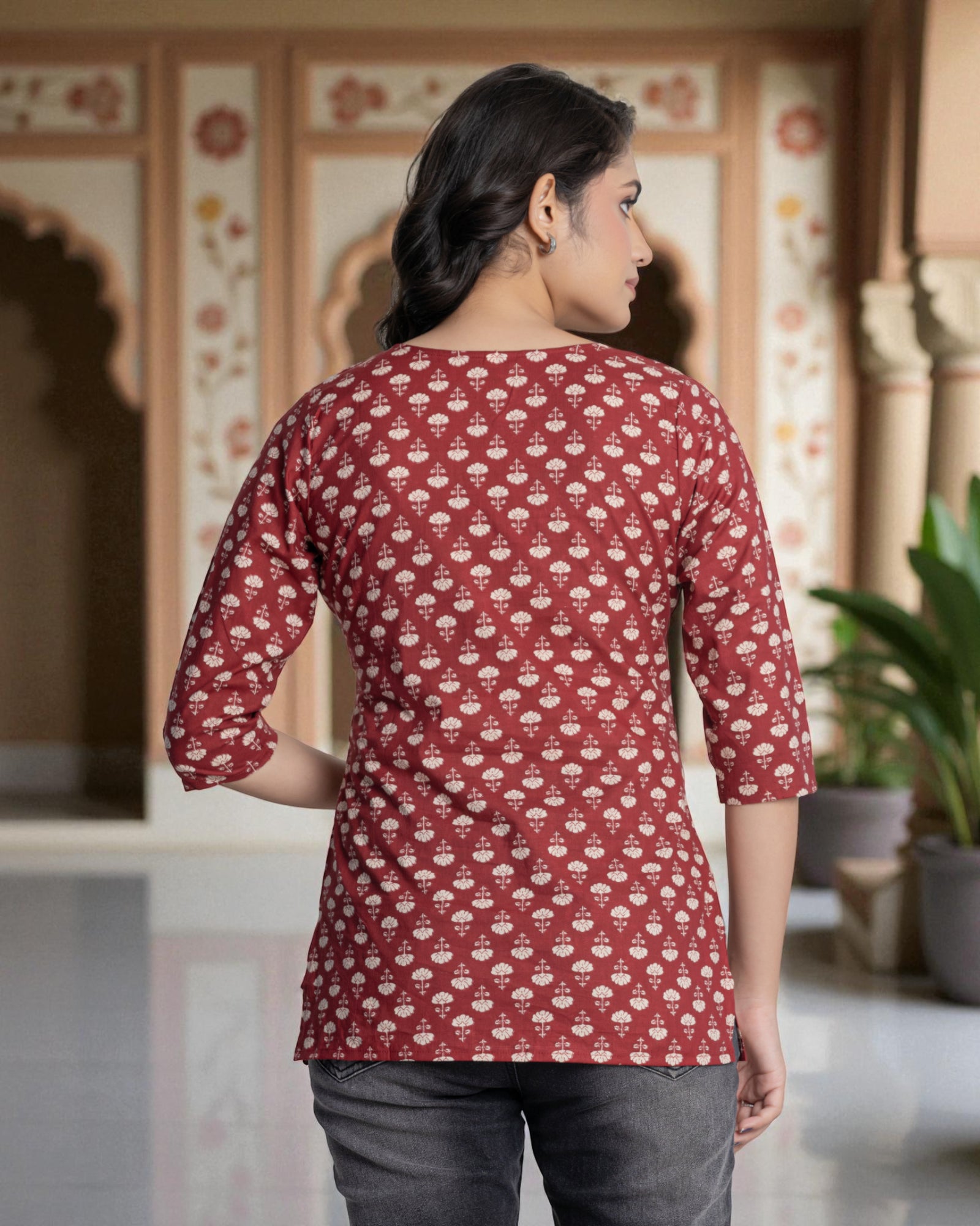 Maroon Floral Printed Kurta