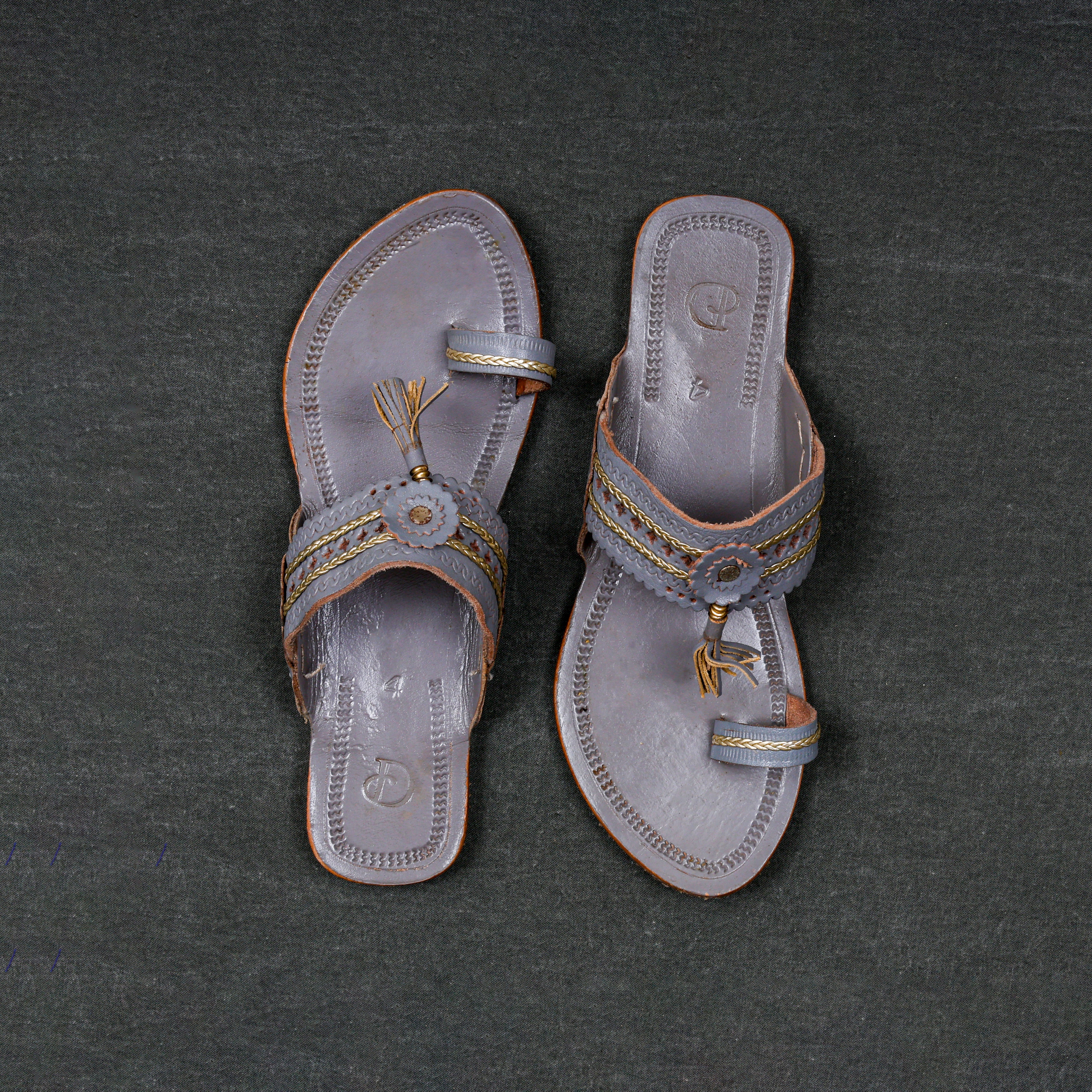 Patent Leather Grey Ethnic Flats