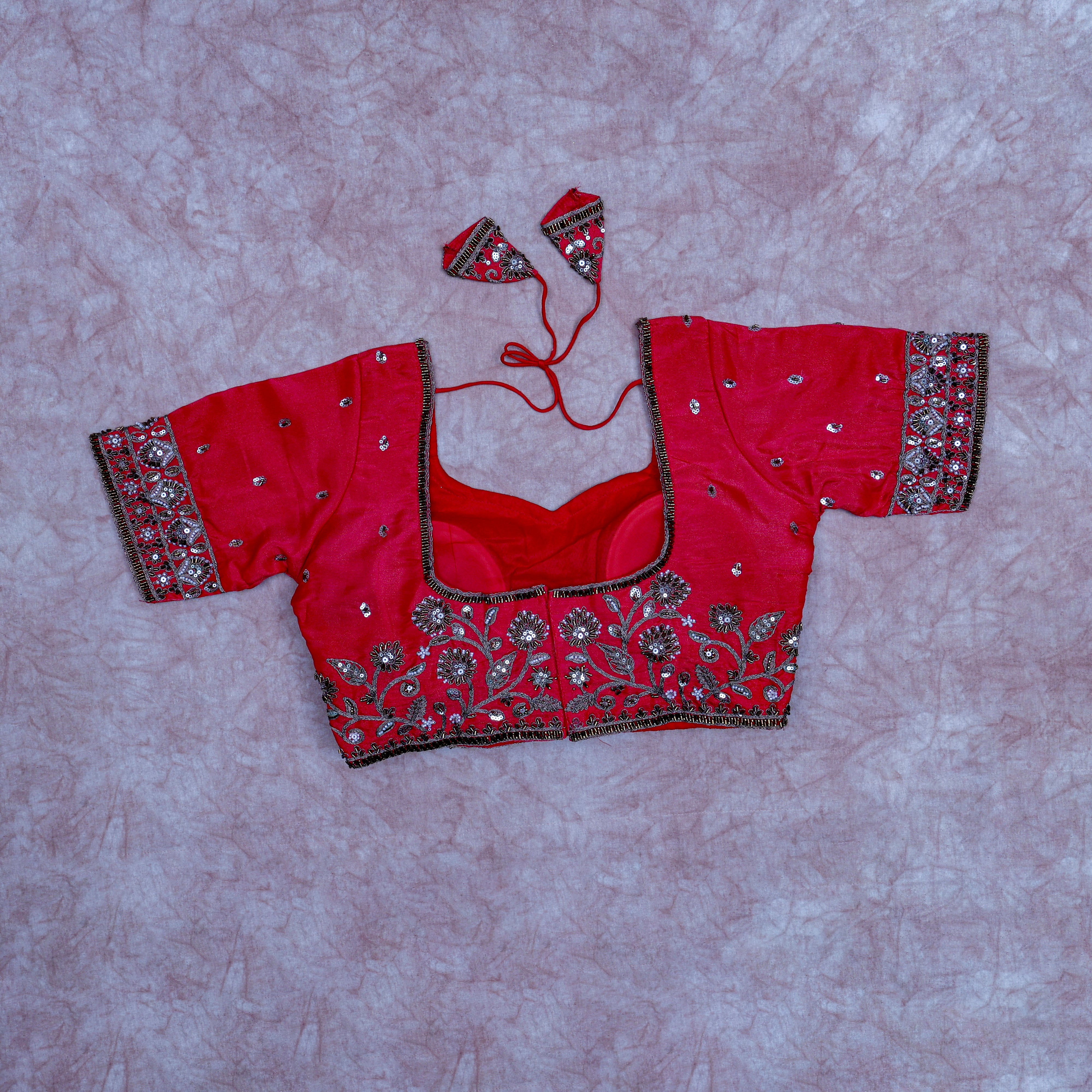 Chic Cosmos Silk Blouse with Notched Neck