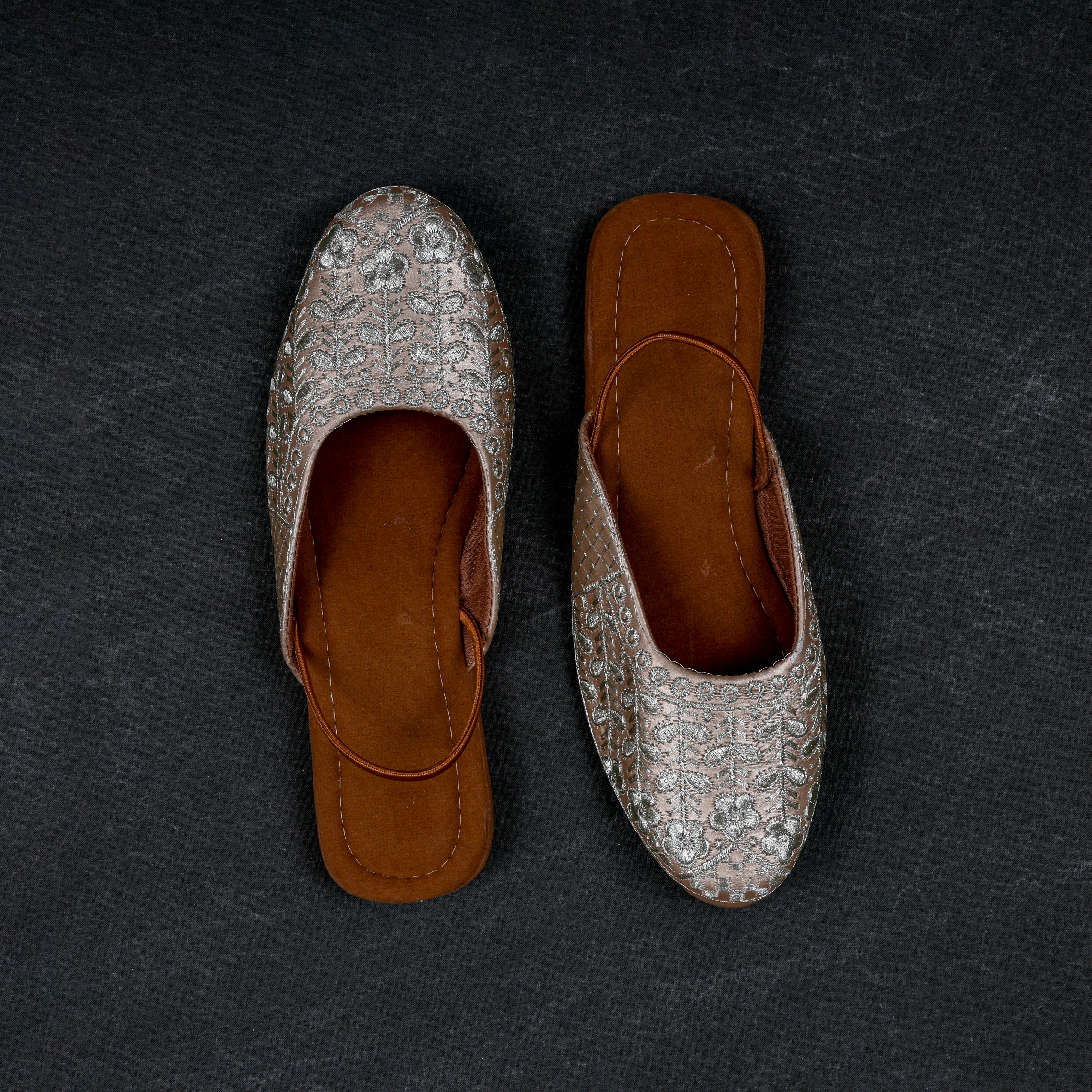 Gold Textured Rexine Mules