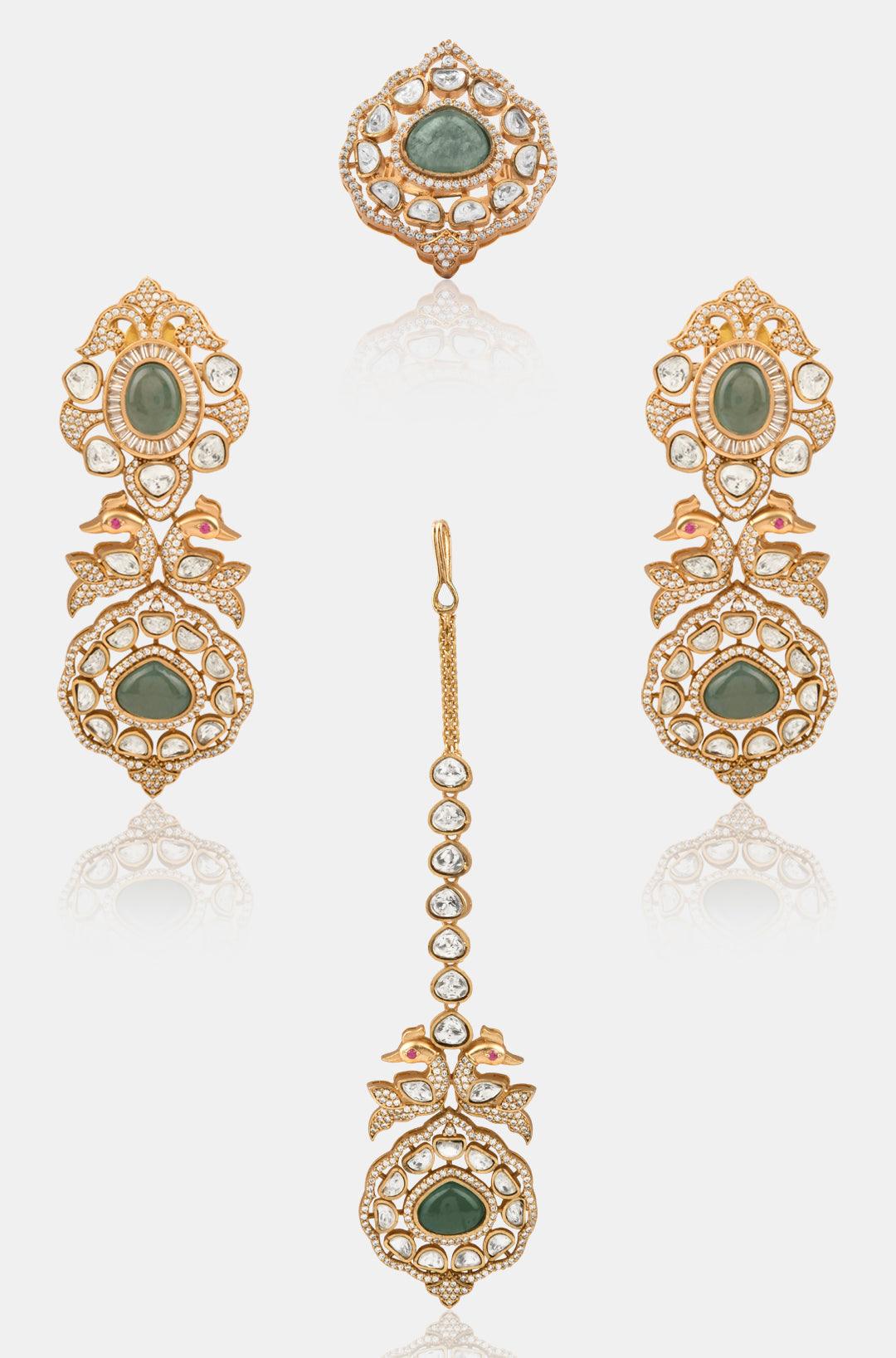 Regal Emerald Kundan Bridal Set - Dyulokha