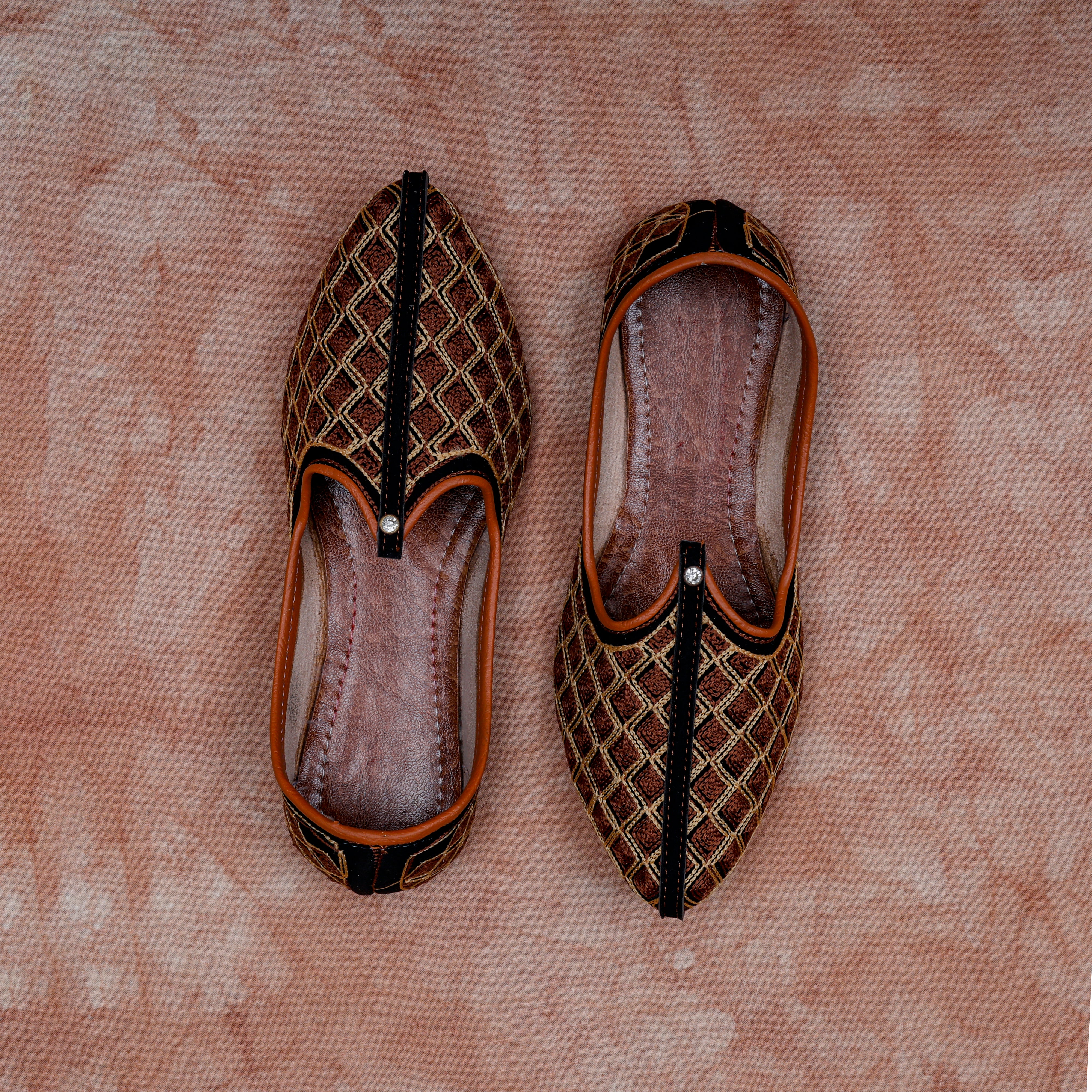 Textured Brown Artisan Jutti Flats