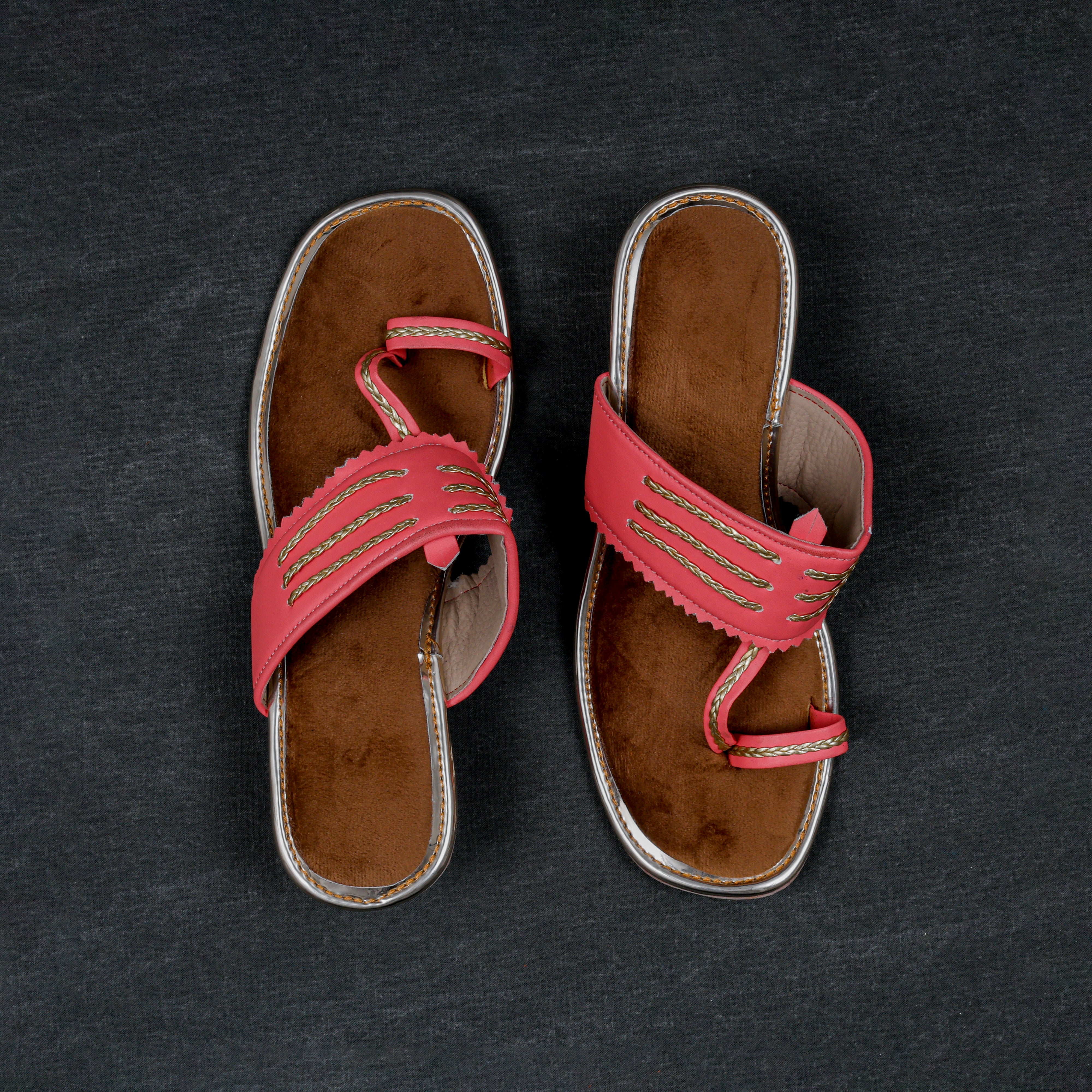 Peach Textured Open Toe Flats