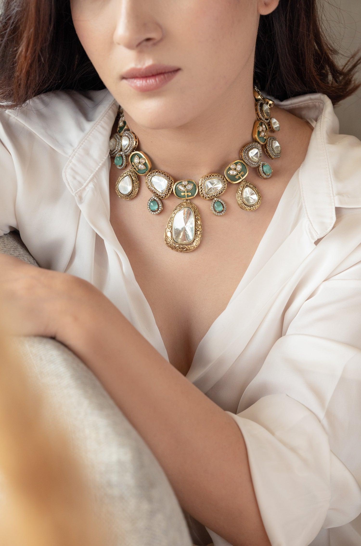 Minty Delight Polki Necklace Set - Dyulokha