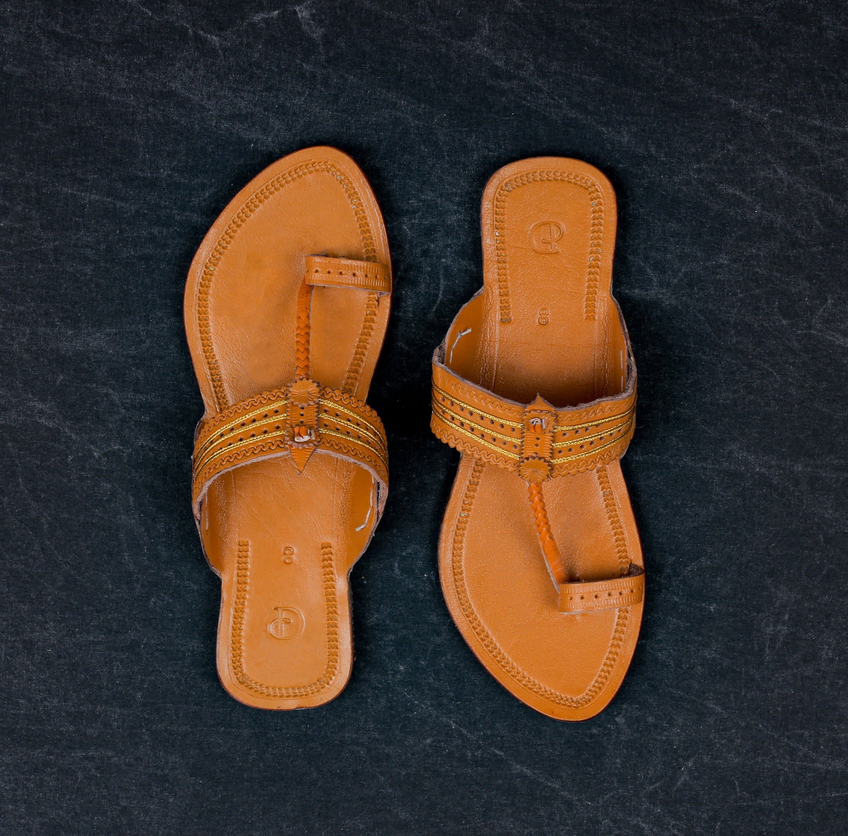 Brown Premium Leather Open Toe Ethnic Flats