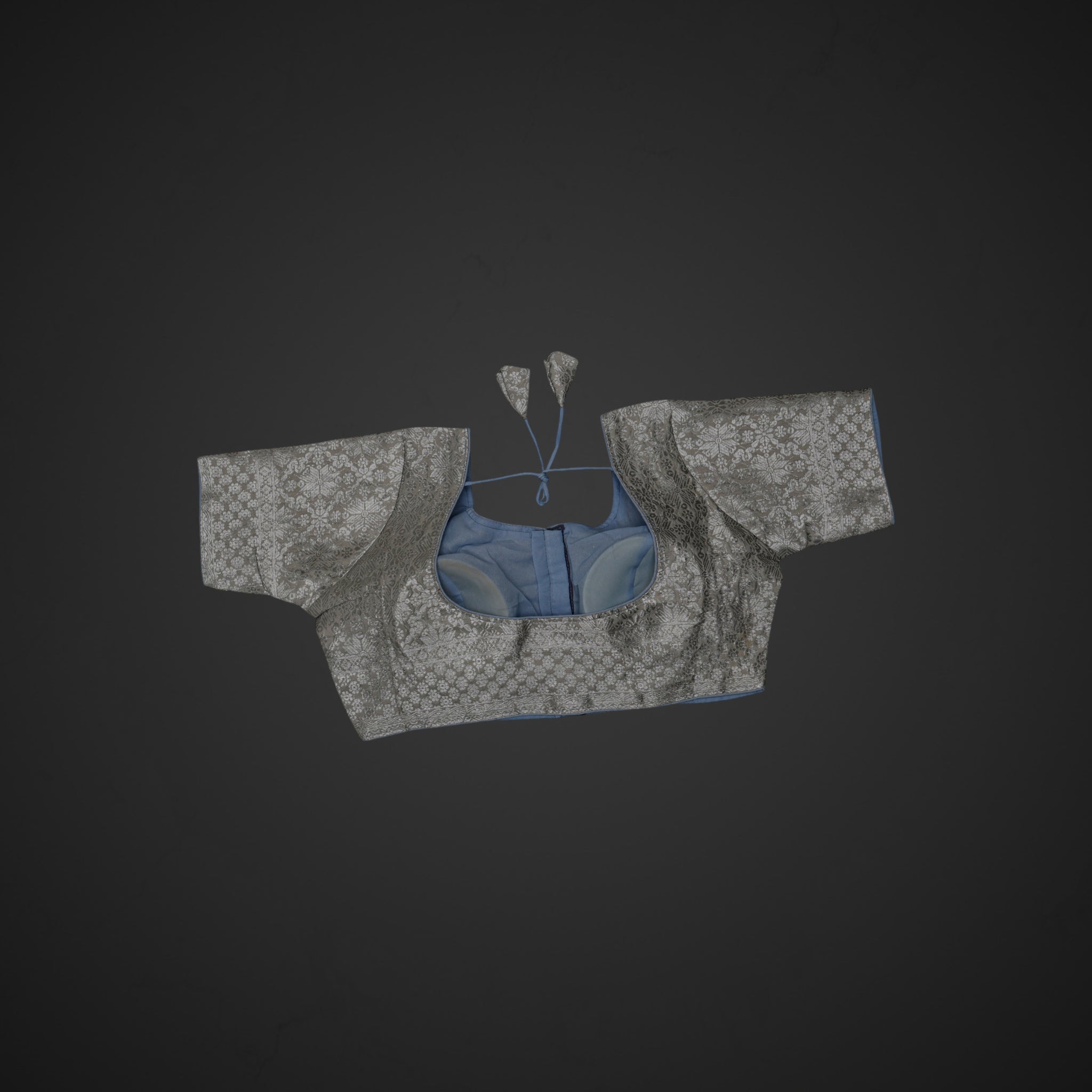 Silver Brocade Silk Jacquard Readymade Blouse