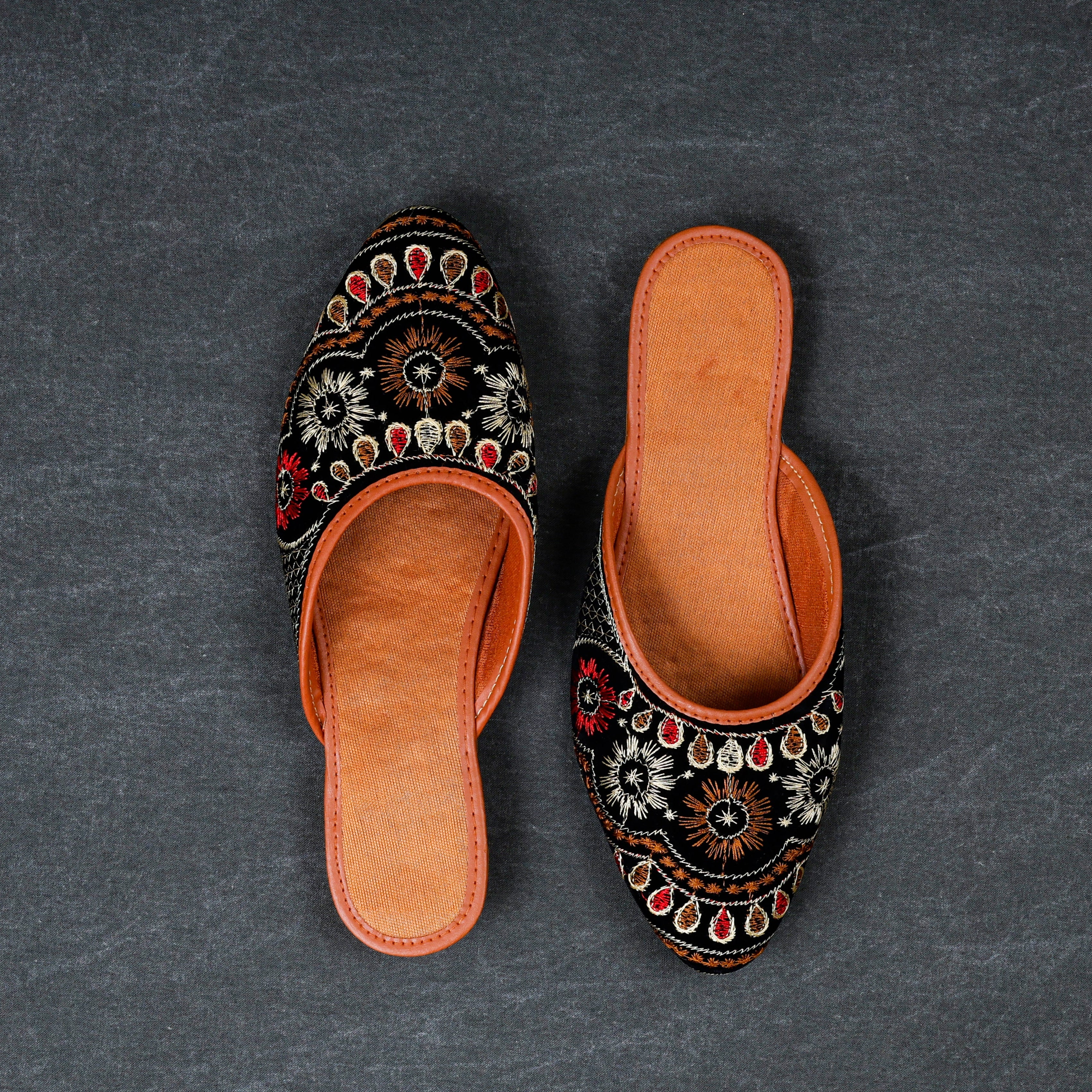 Black Velvet Slip On Mules
