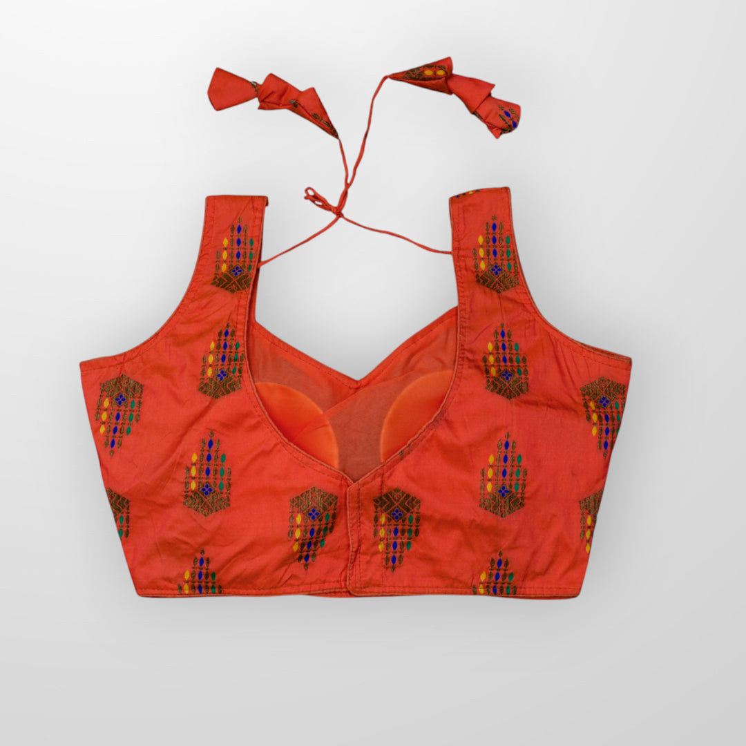 Multicolor Raw Silk U Neck Readymade Blouse
