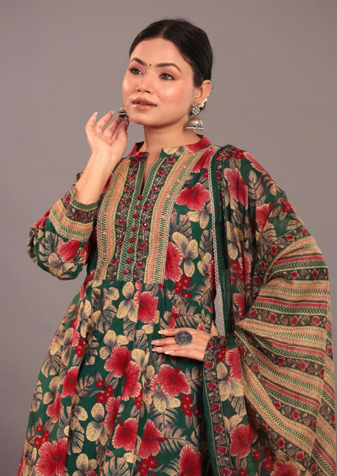 Mirror and Bead Work Cotton Kurta Set