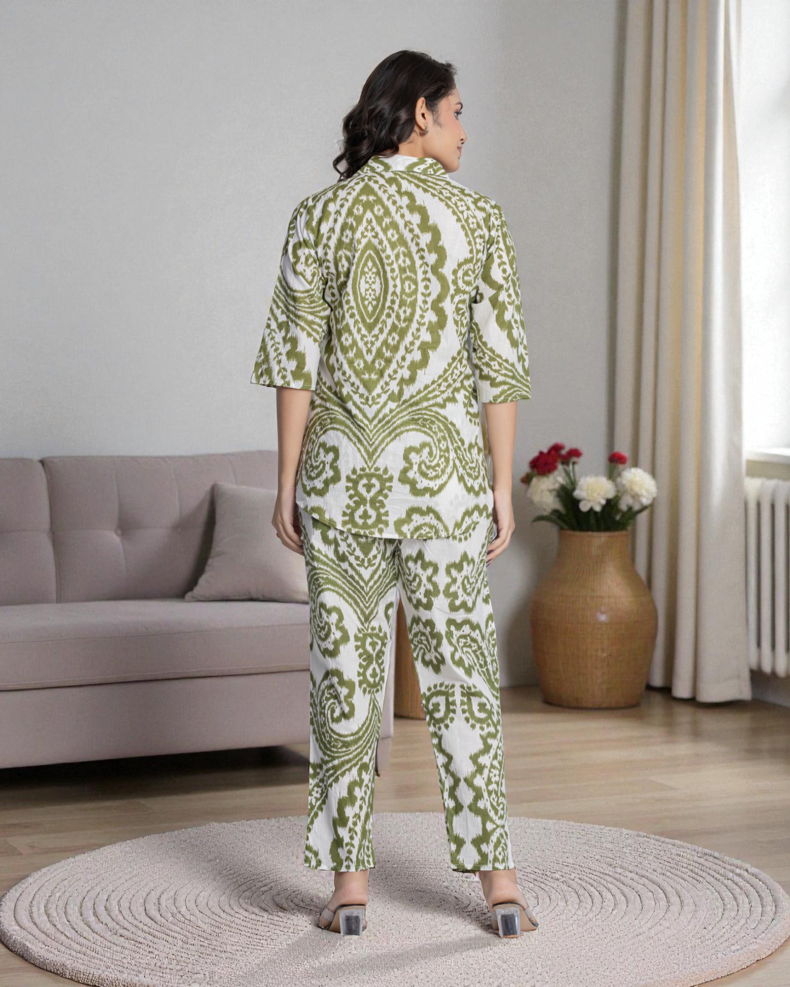 Geo Print Cotton Cord Embroidered Co-Ord Set