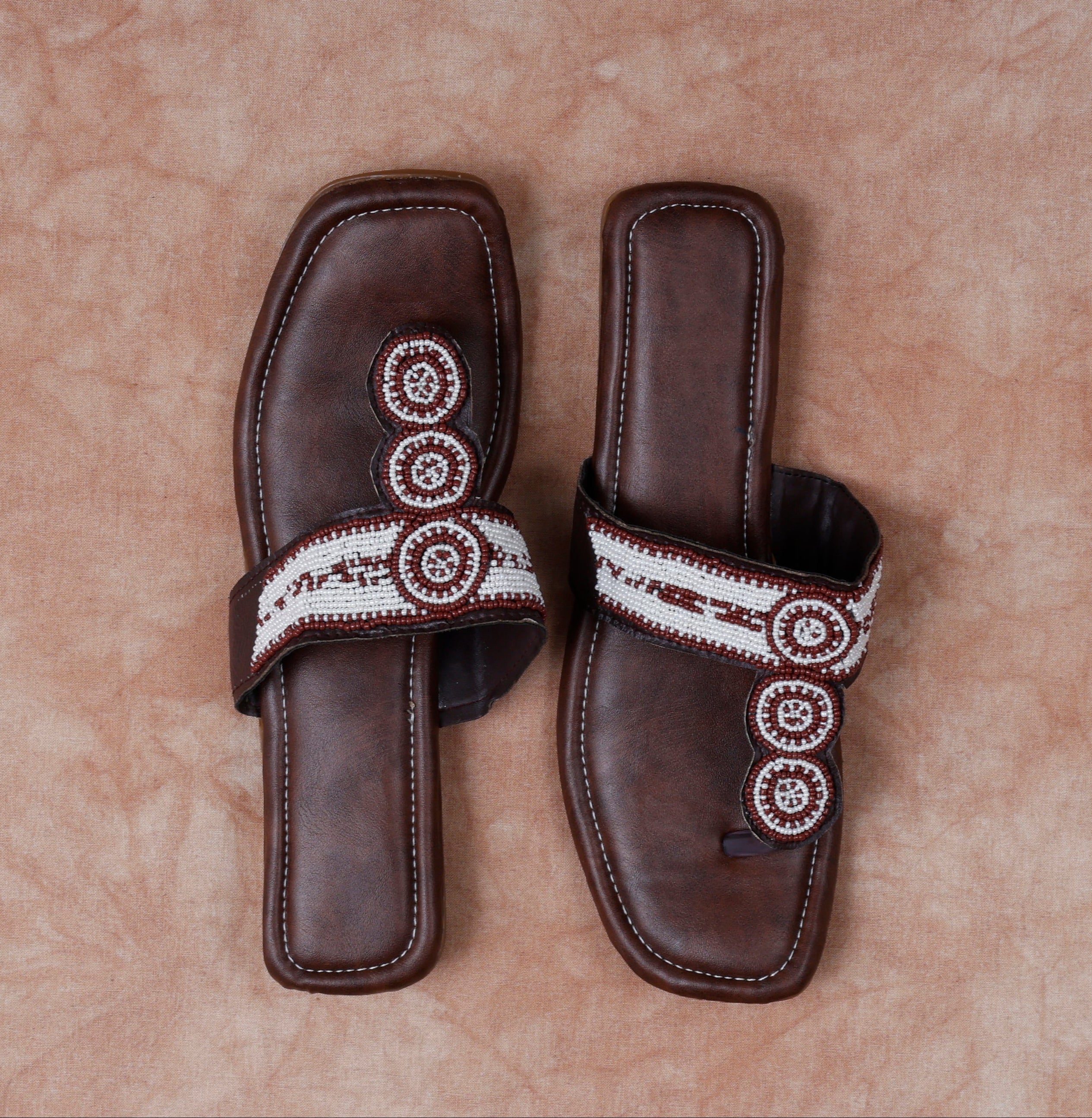 Brown Rexine Open Toe Ethnic Flats