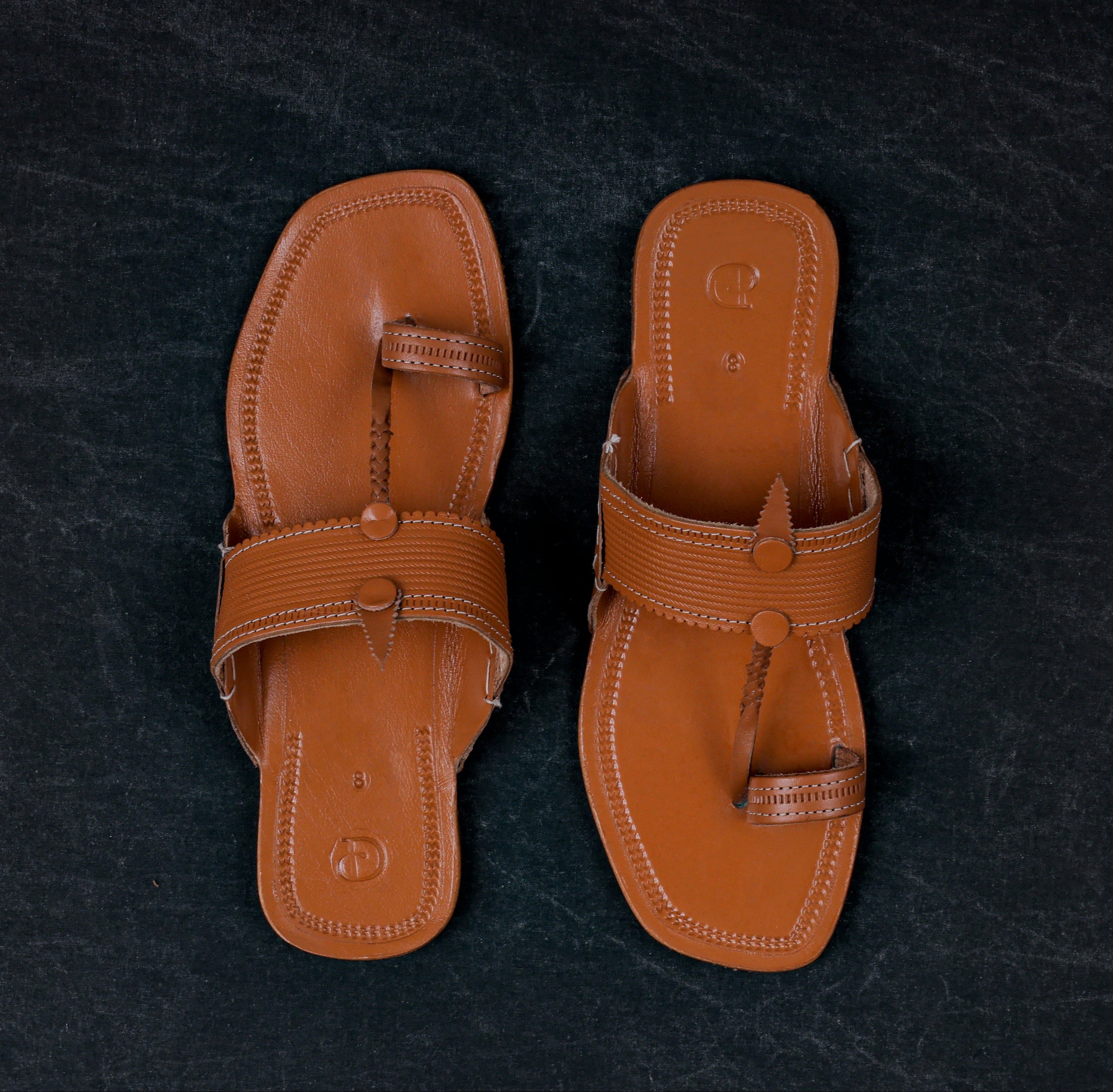 Tan Patent Leather Kolhapuri Sandals
