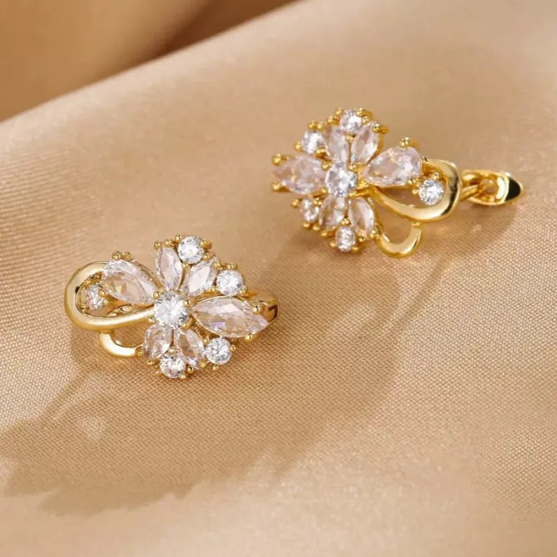 Sweet Flower Copper Zircon Ear Clips