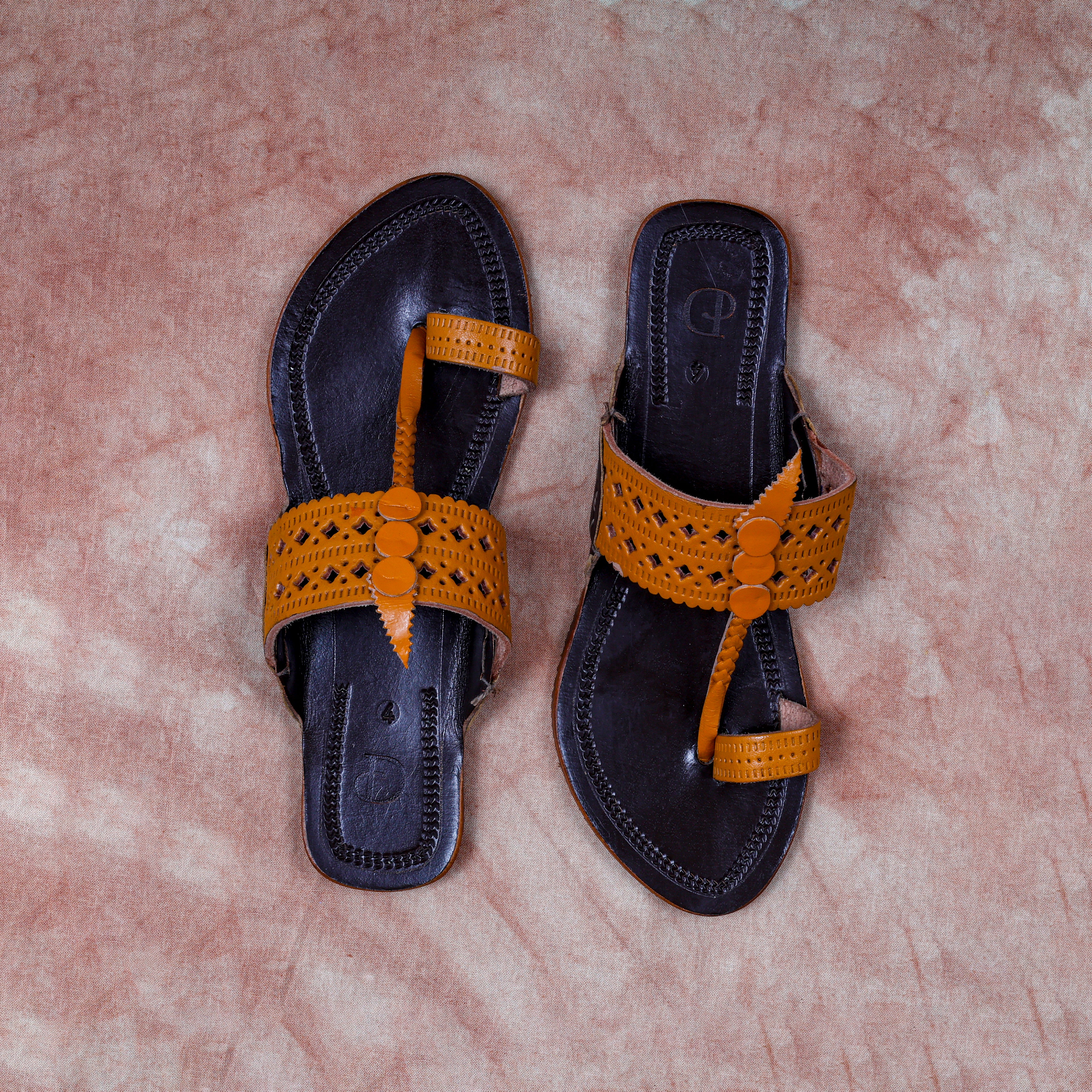 Two Tone Dark Brown Leather Ethnic Flats