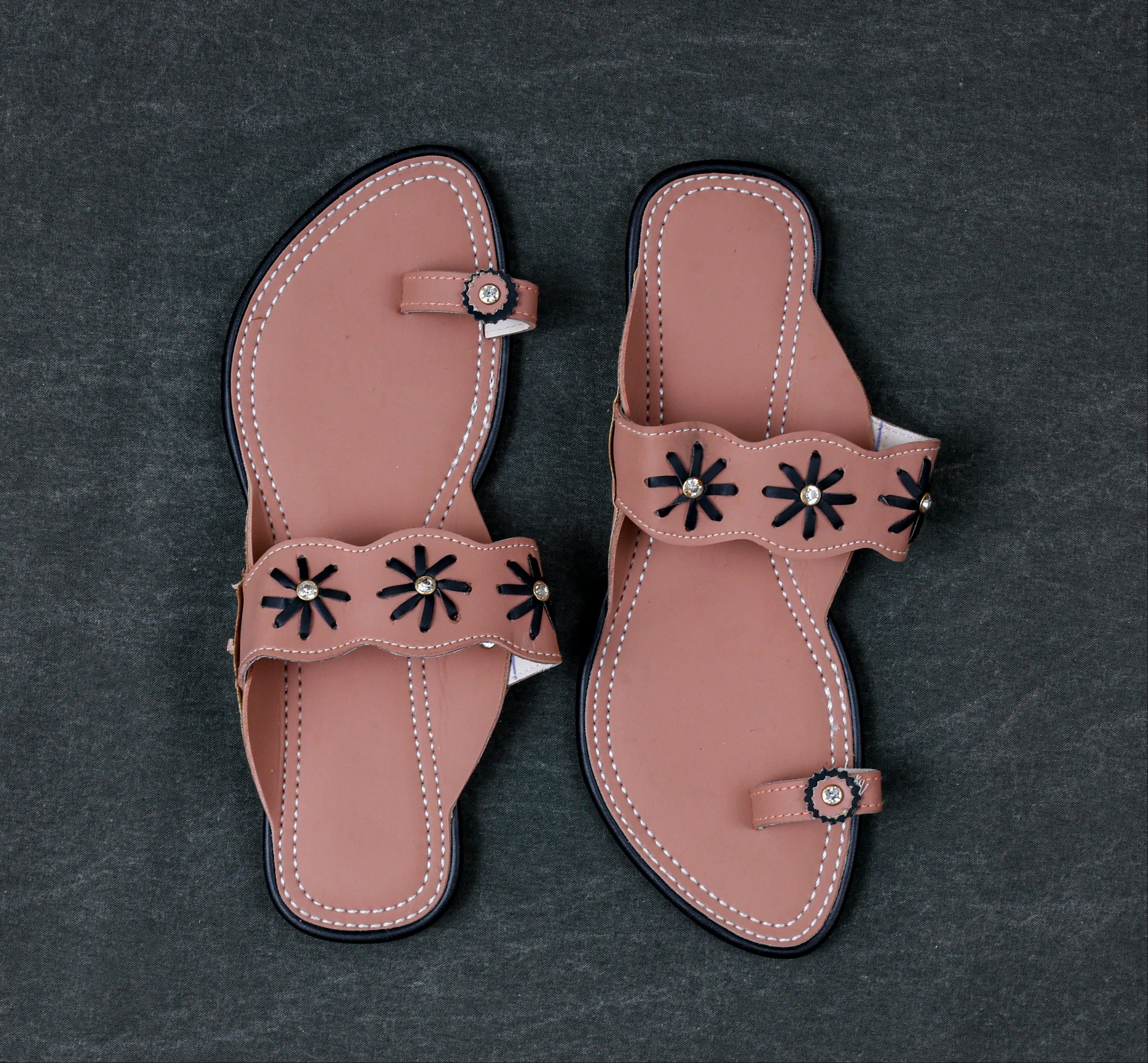 Peach Rexine Open Toe Ethnic Flats