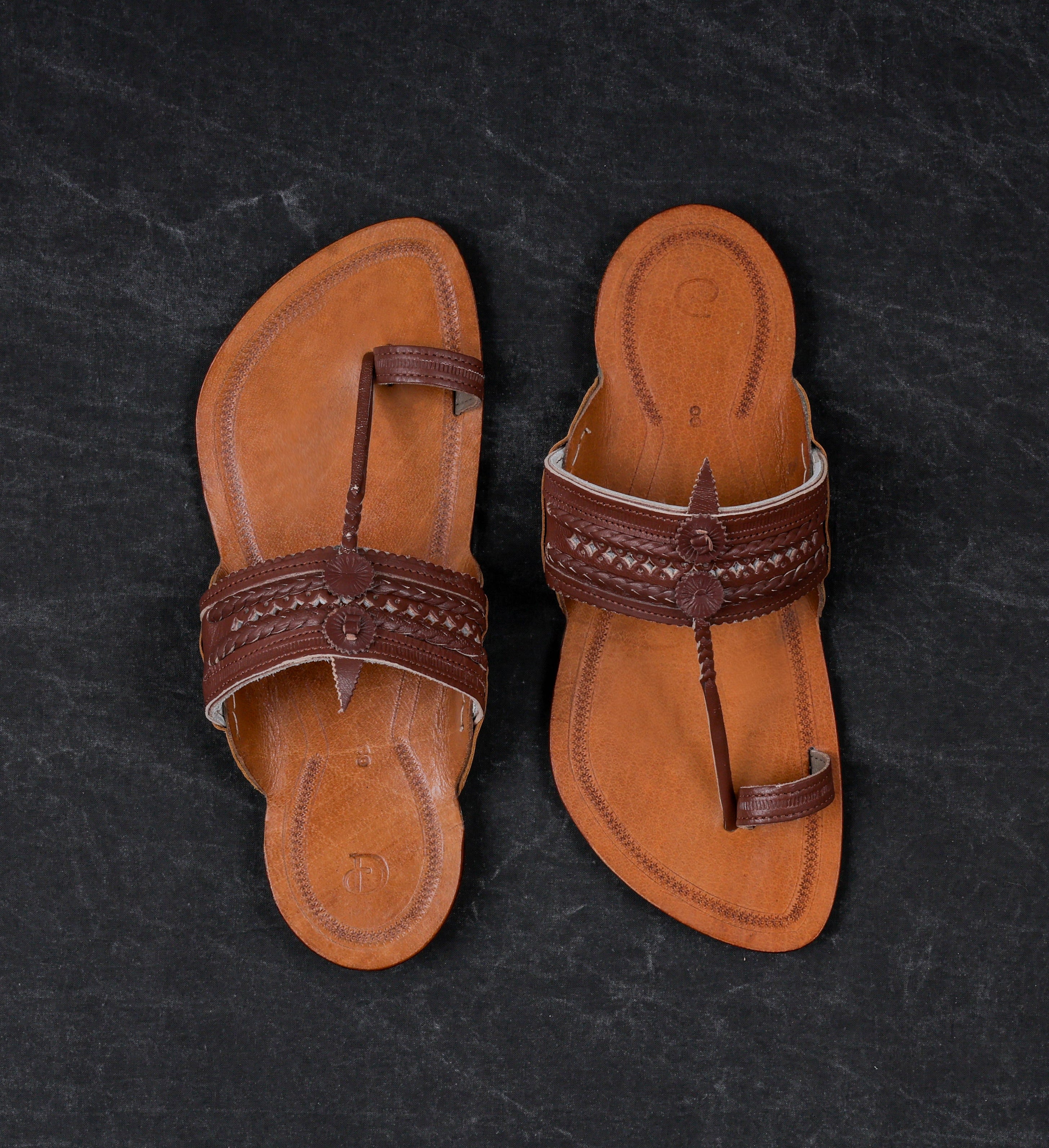Light Brown Leather Slip On Kolhapuri Sandals