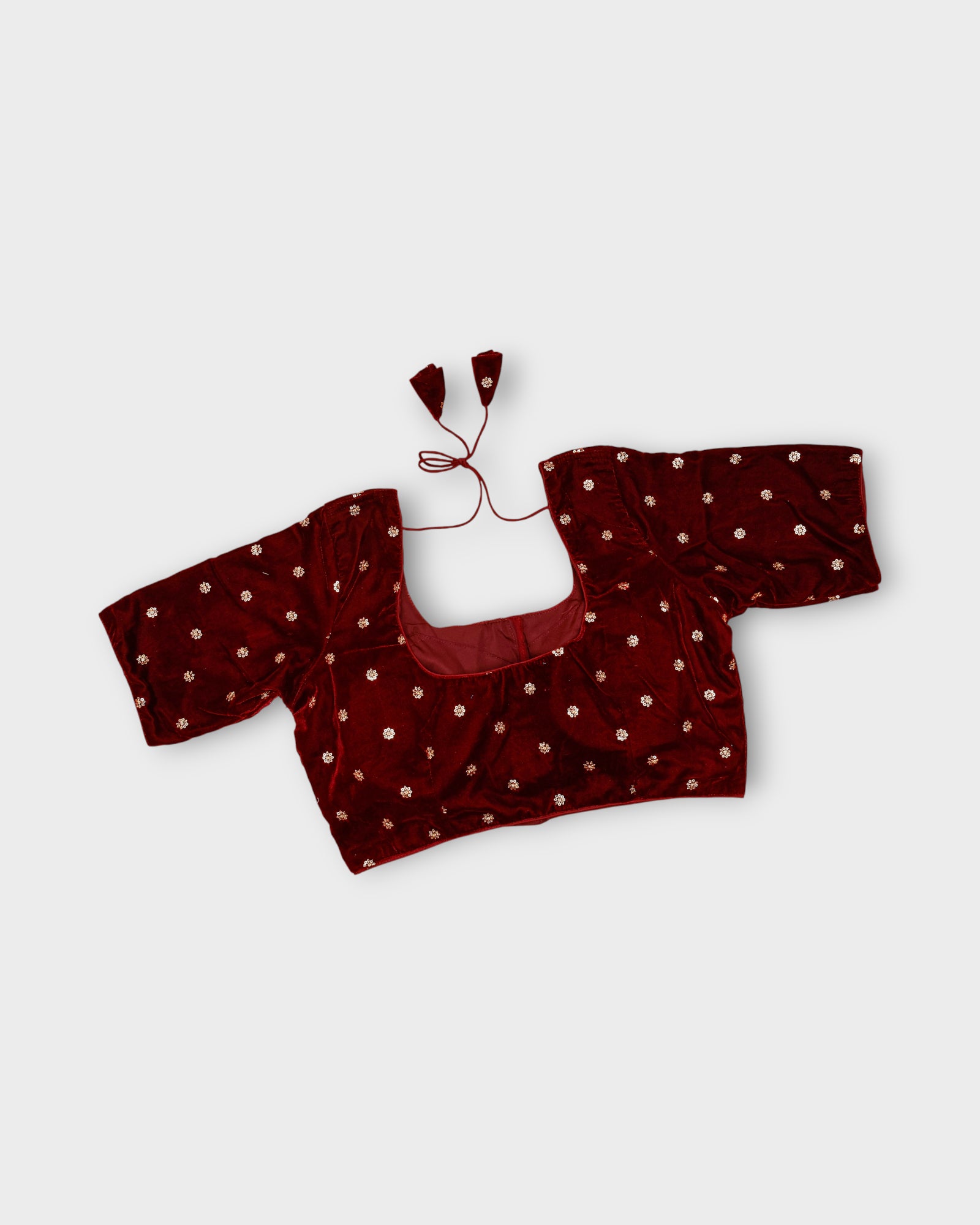 Velvet Deep Back Half Sleeve Blouse