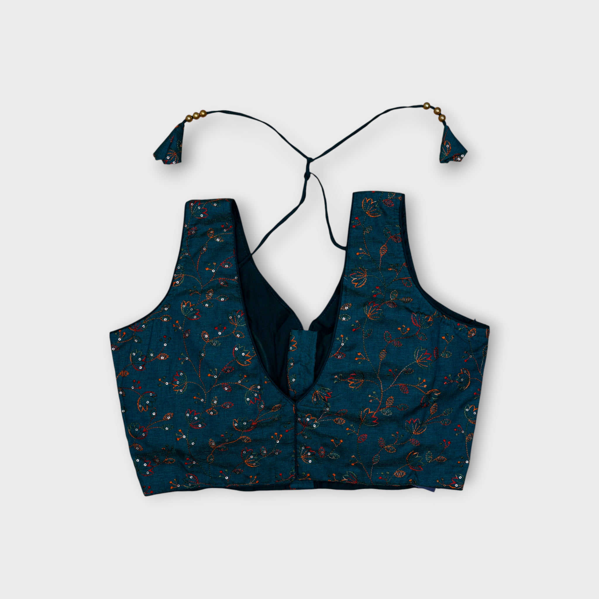 Silk V Neck Embroidered Readymade Blouse