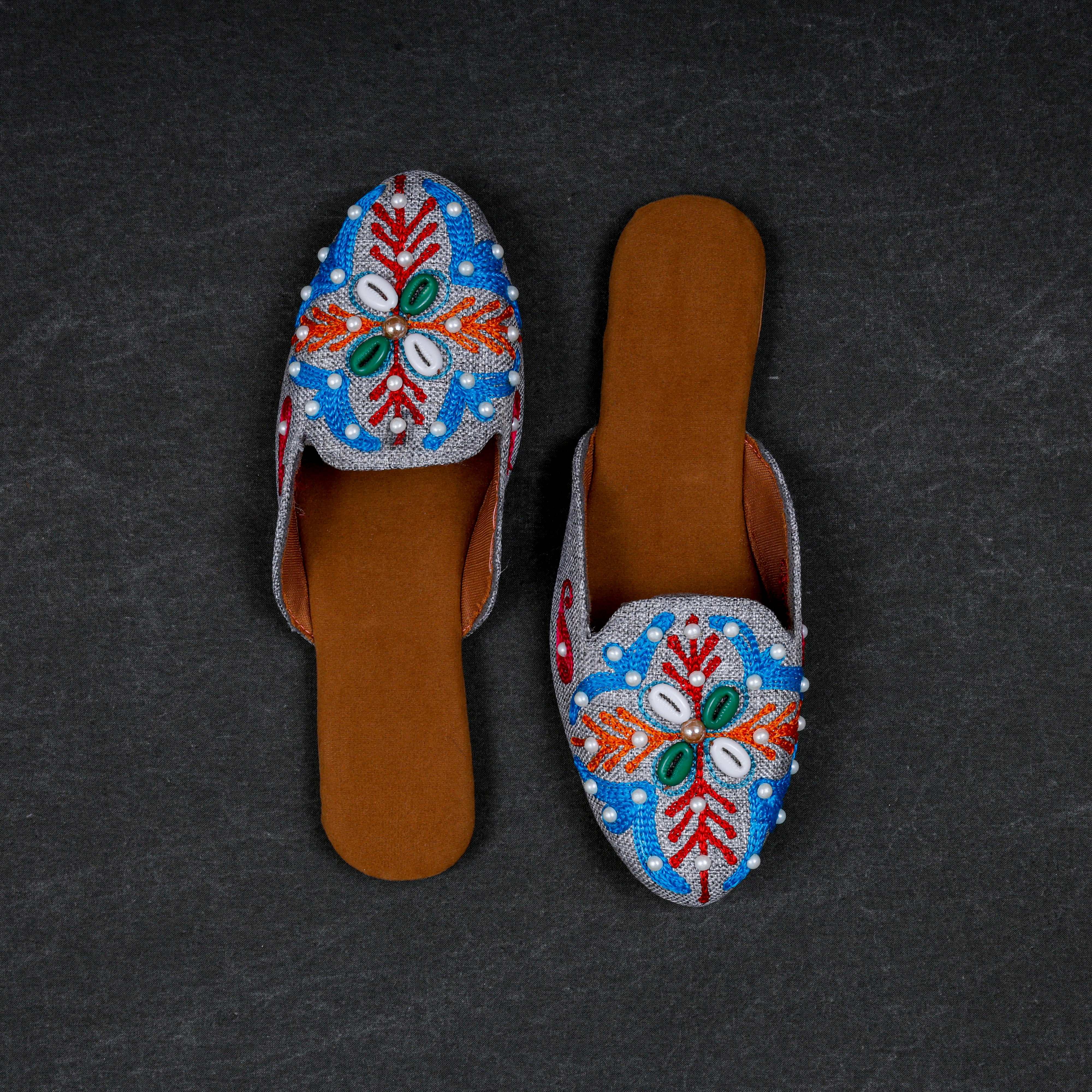 Multicolor Artisan Jute Flat Slip On Mules