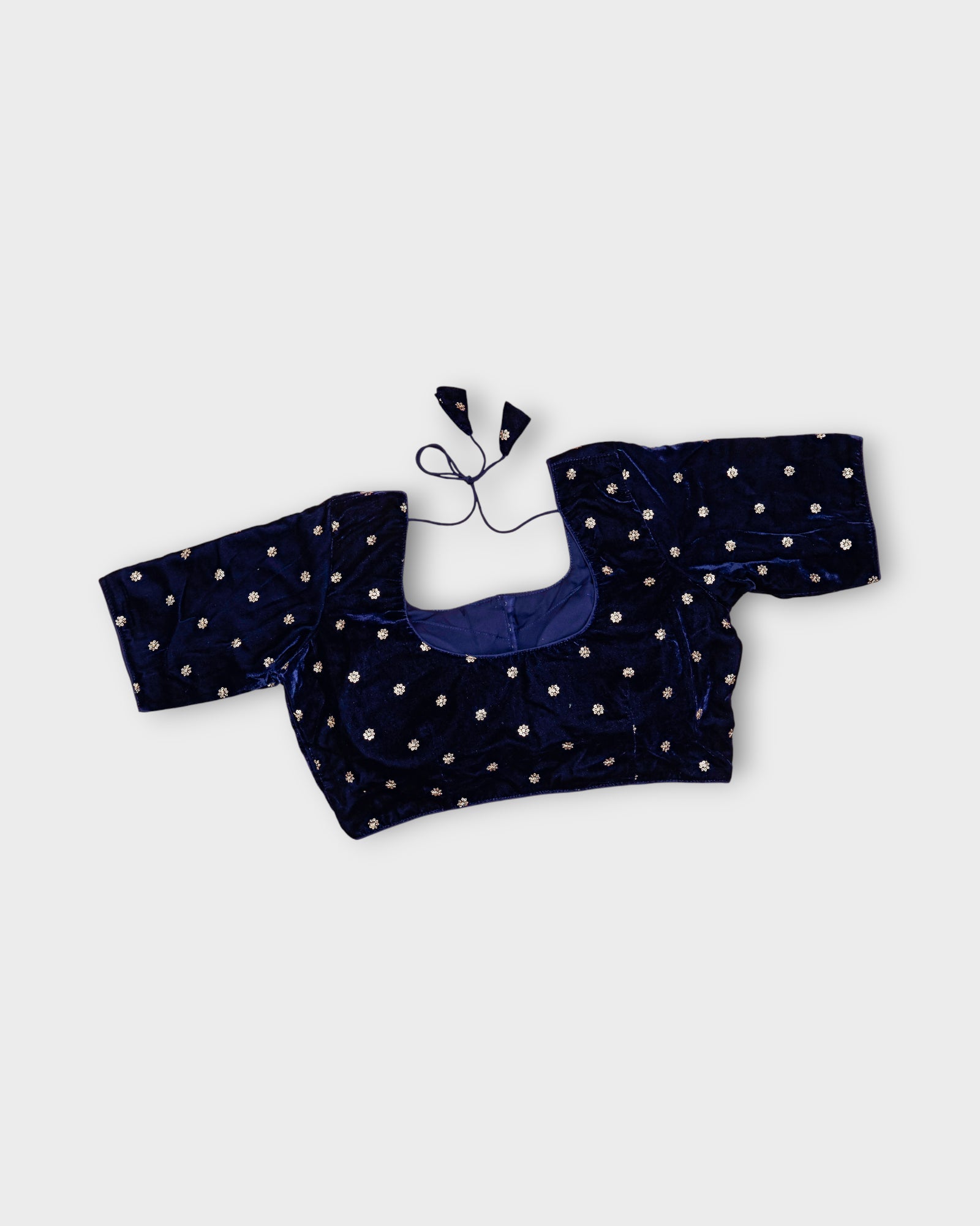 Velvet Deep Back Half Sleeve Blouse