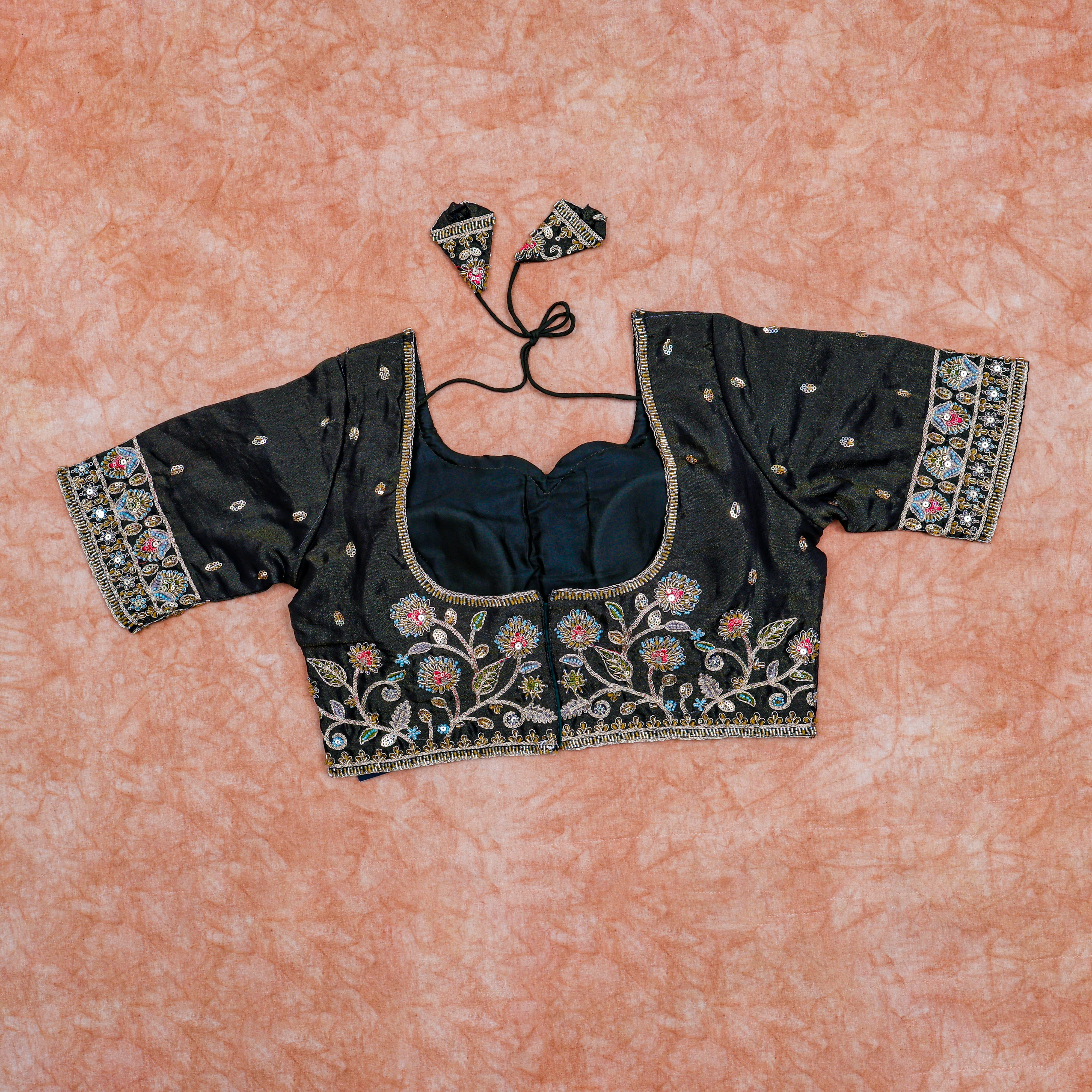 Chic Cosmos Silk Blouse with Notched Neck