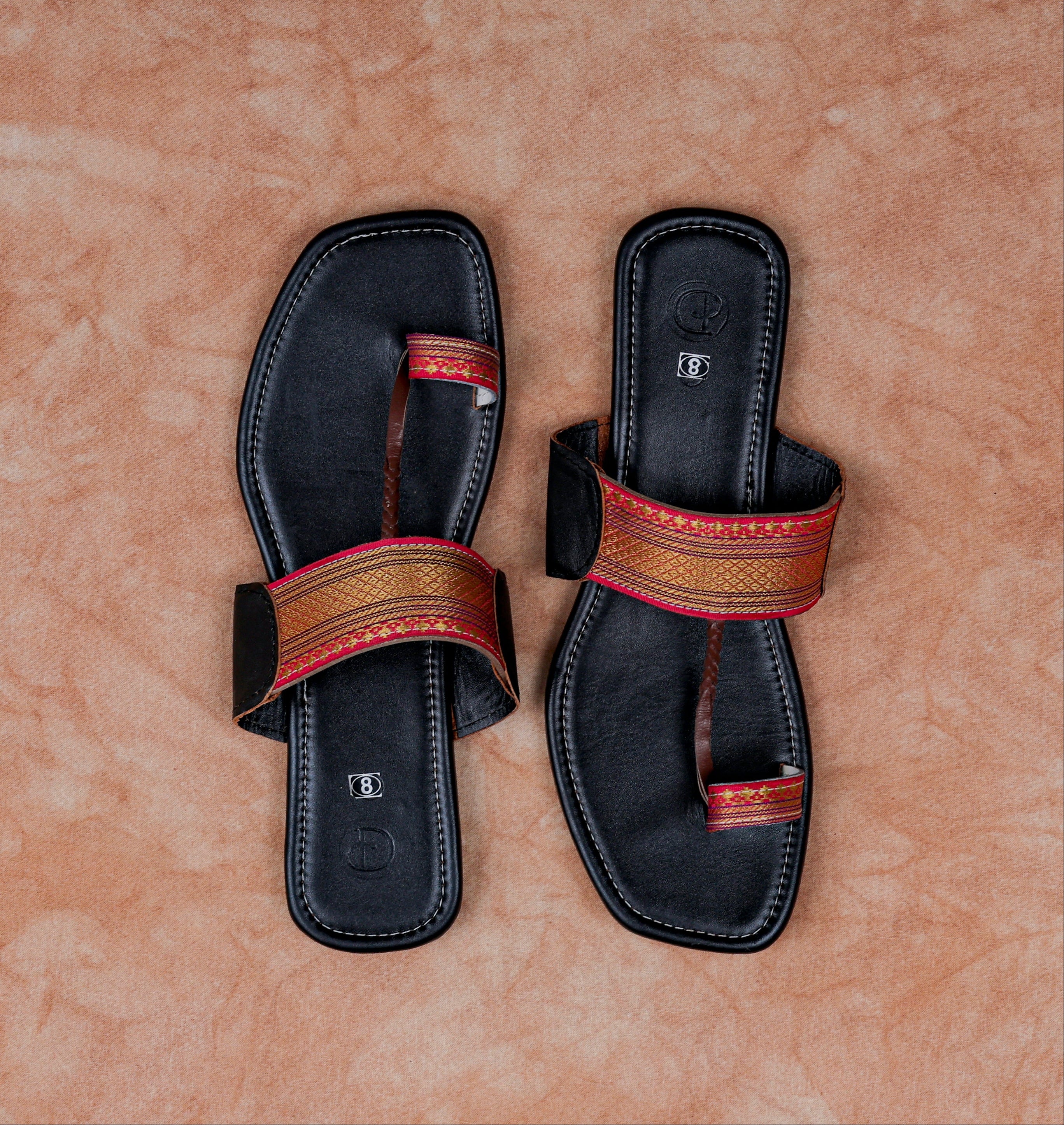 Black Two Tone Artisan Leather Flats