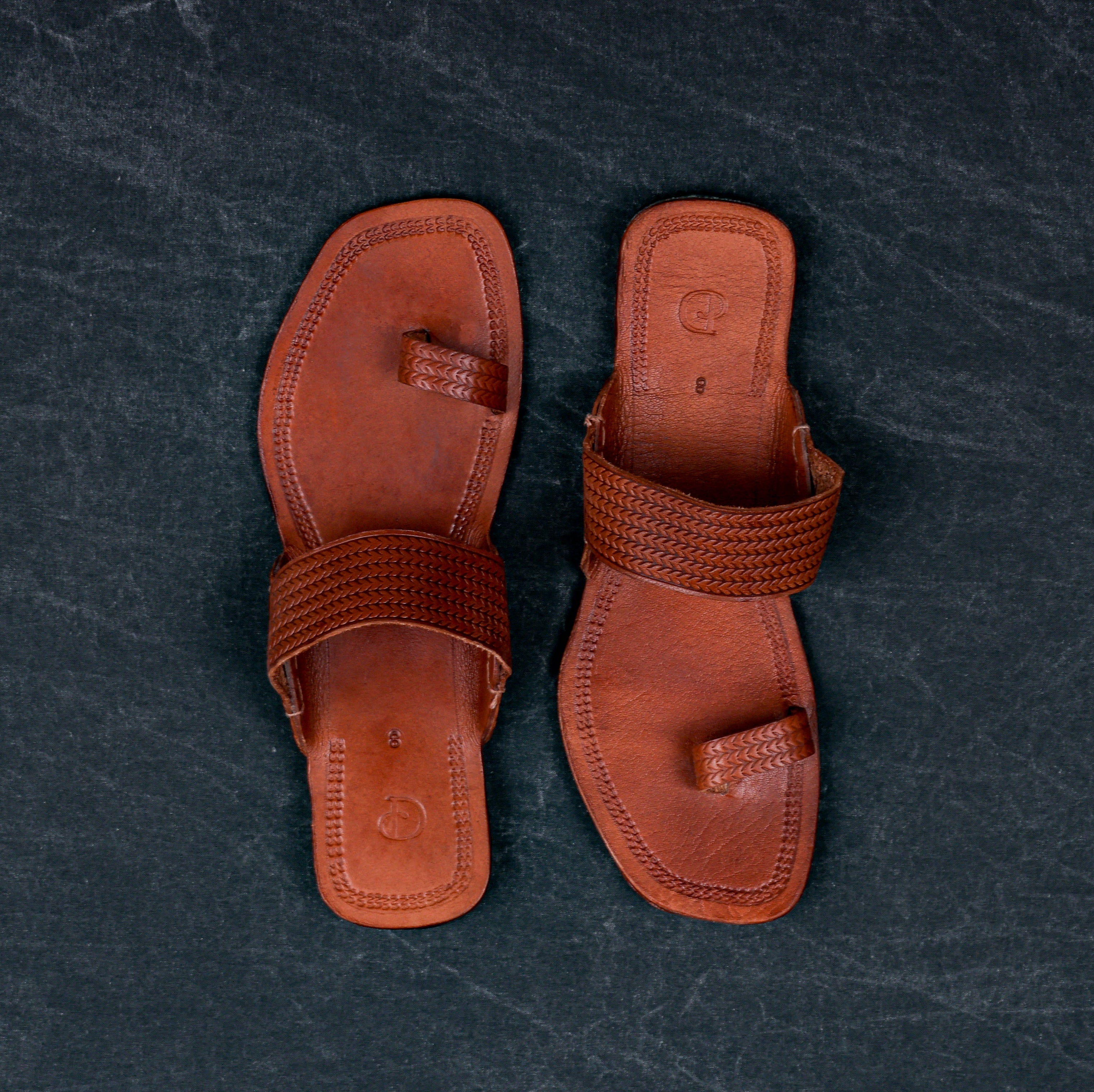 Tan Patent Kolhapuri Flats With Glossy Finish