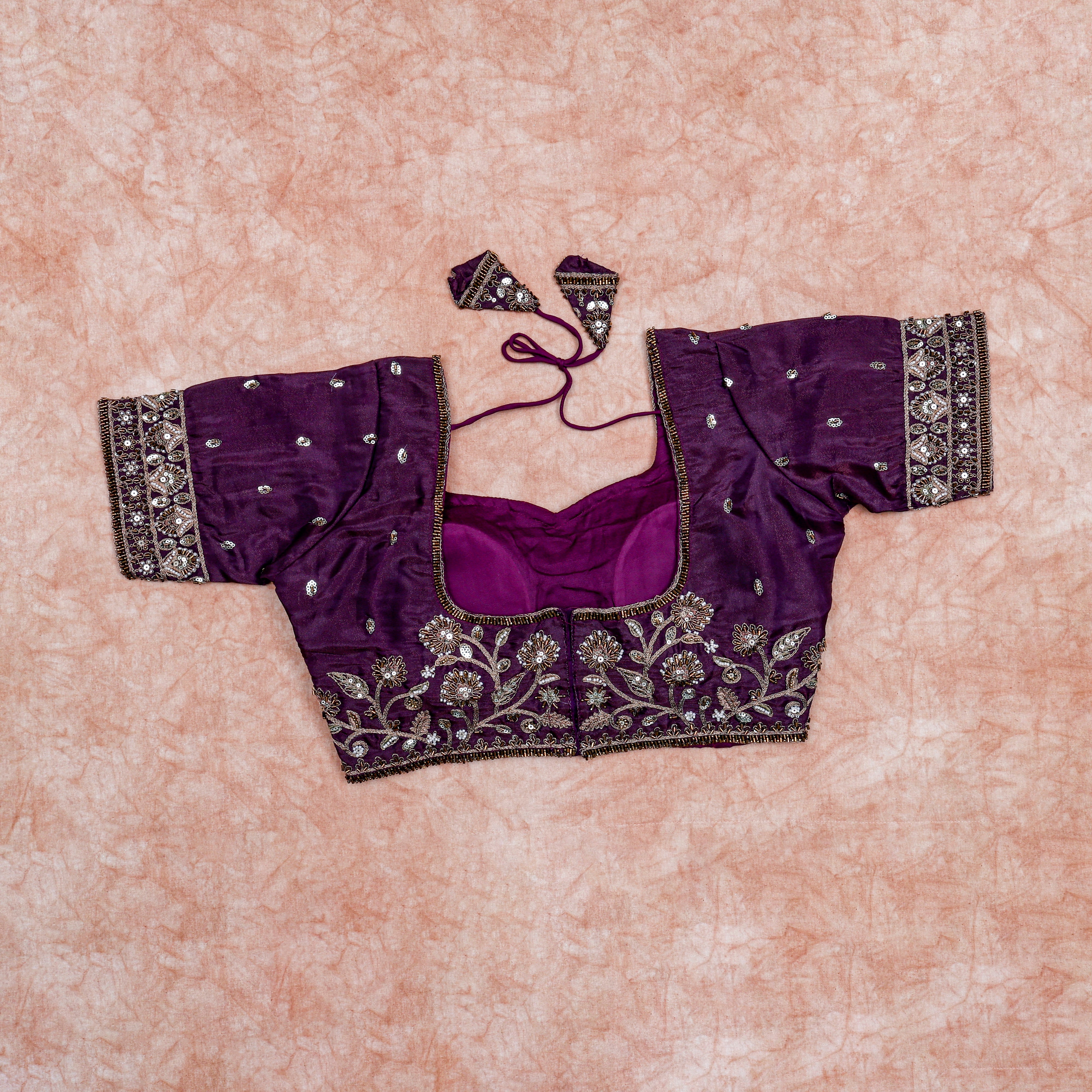 Chic Cosmos Silk Blouse with Notched Neck