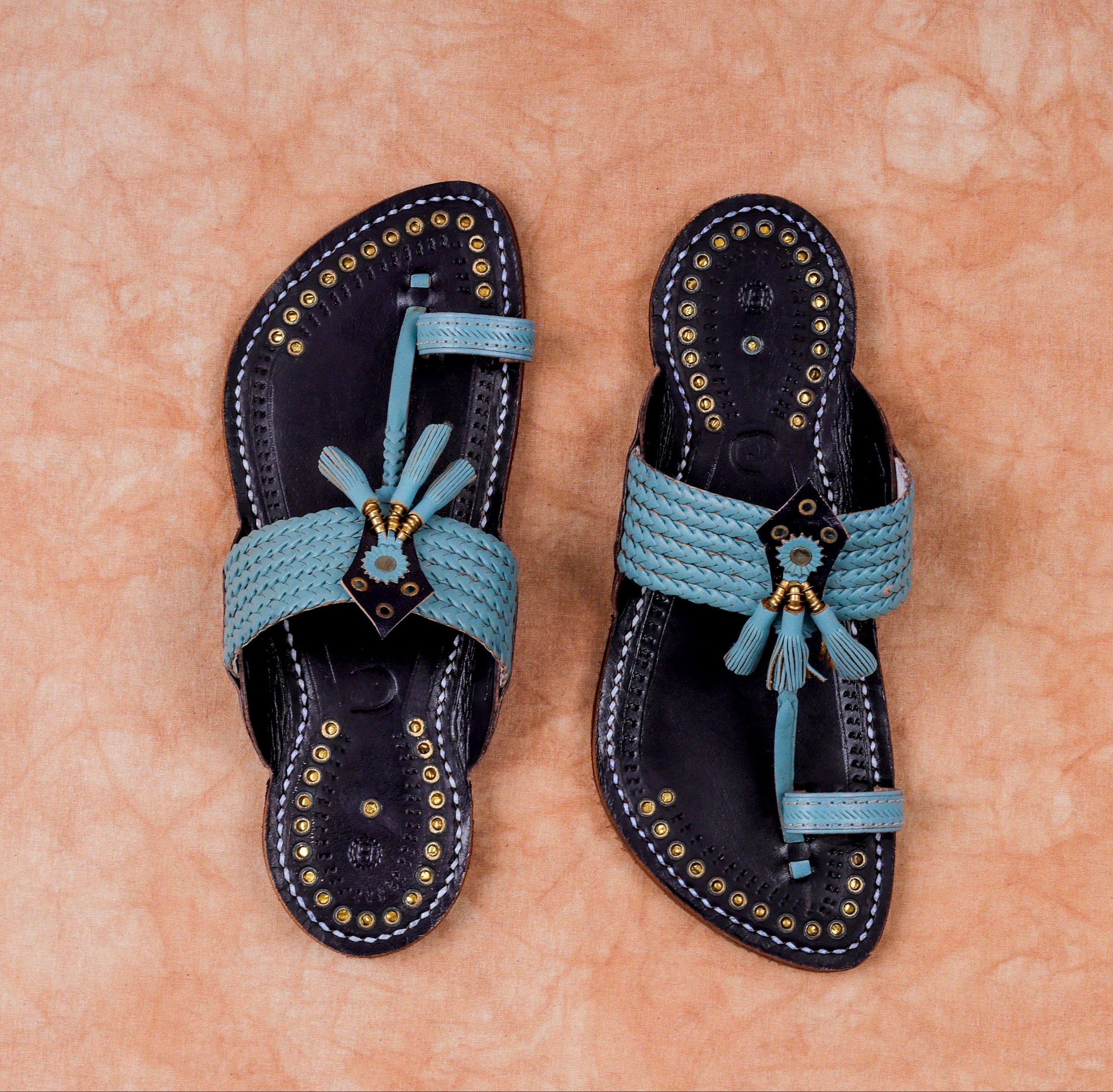 Handcrafted Sky Blue Two Tone Kolhapuri Sandals