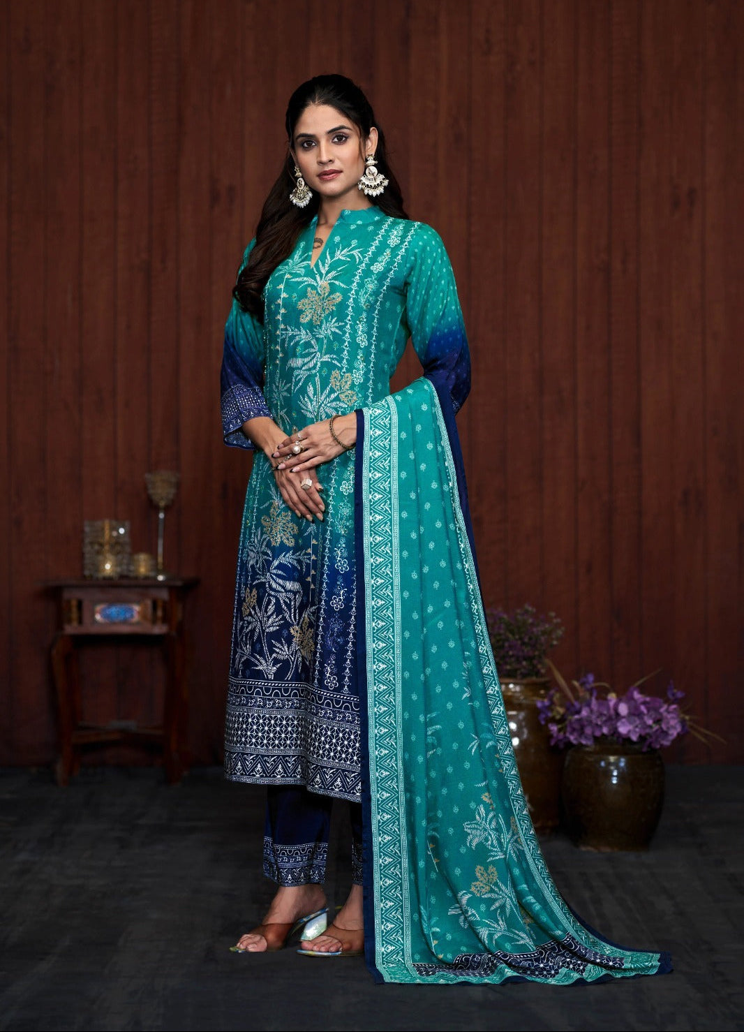 Sea Breeze Chinon Silk Embroidered Kurta Set
