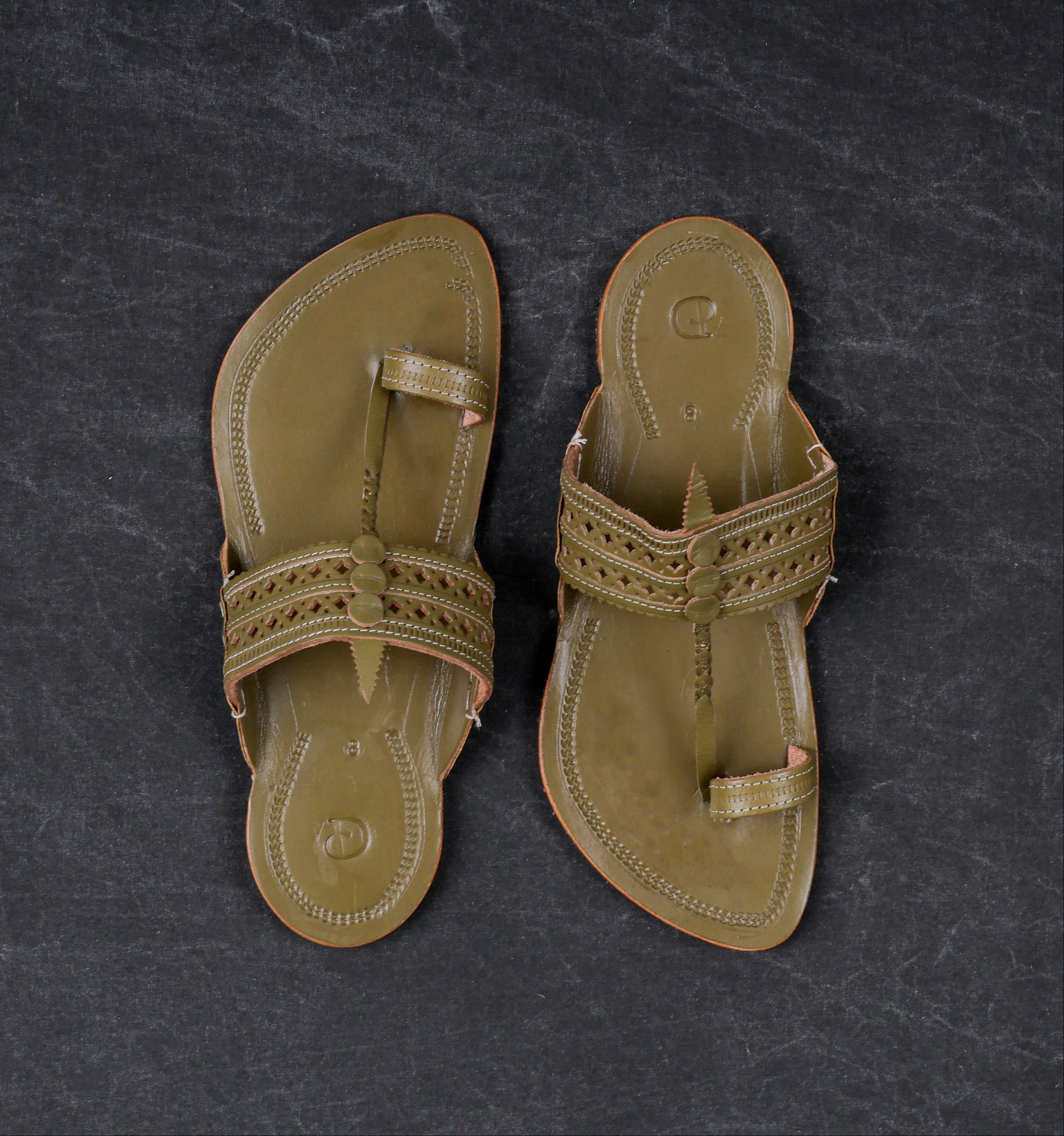 Olive Green Open Toe Kolhapuri Sandals