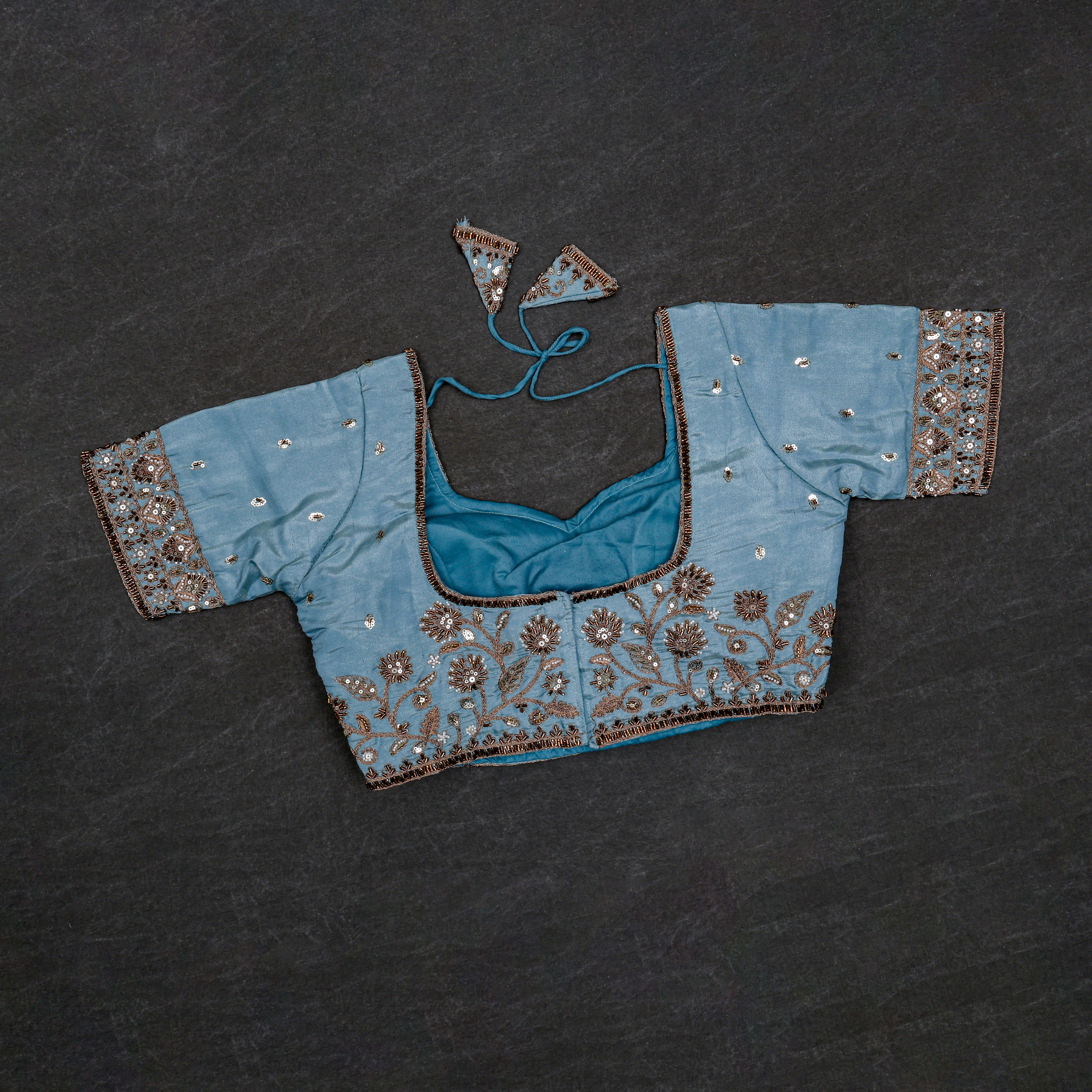 Chic Cosmos Silk Blouse with Notched Neck