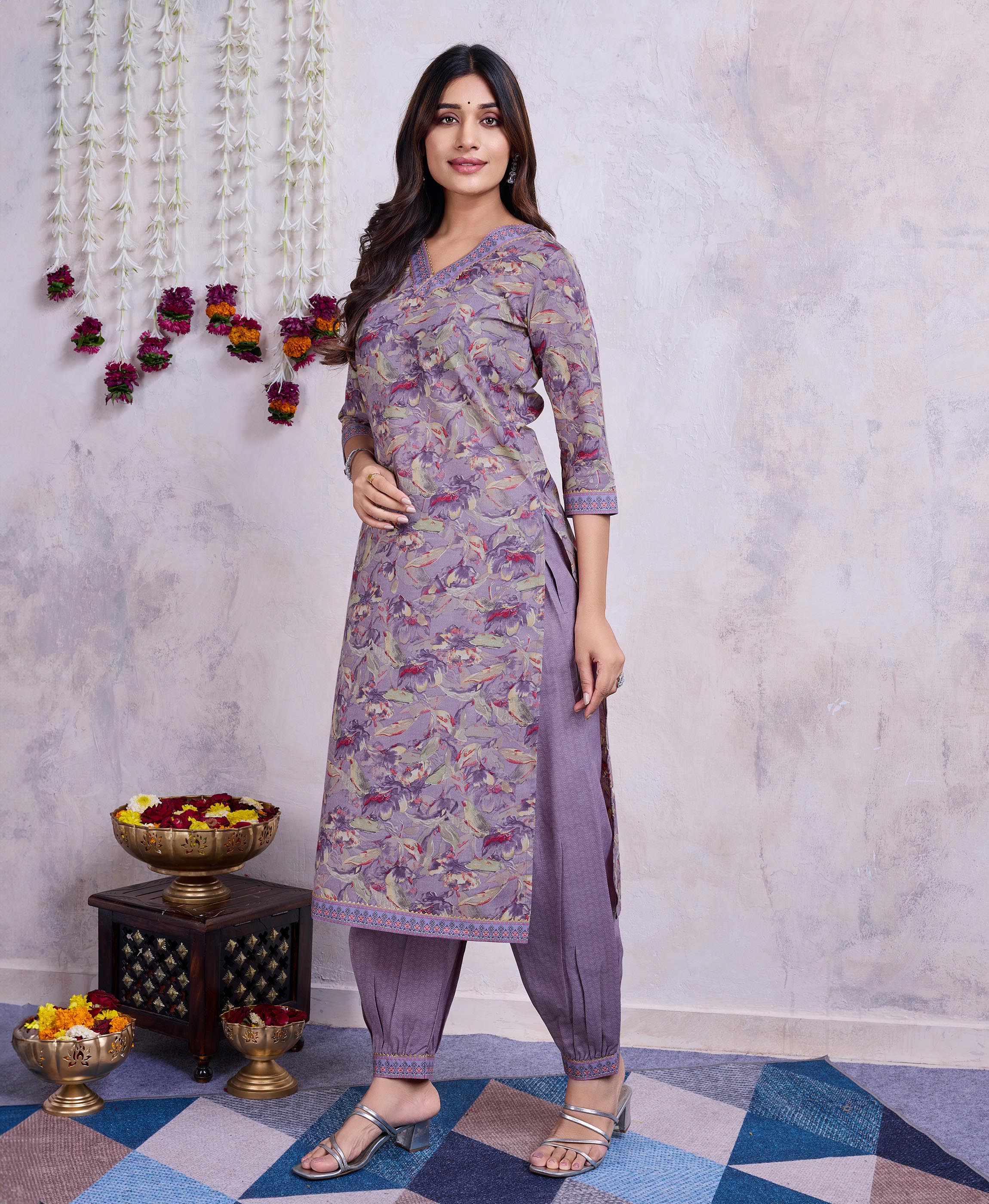 Lavender Cotton Embroidered Kurta