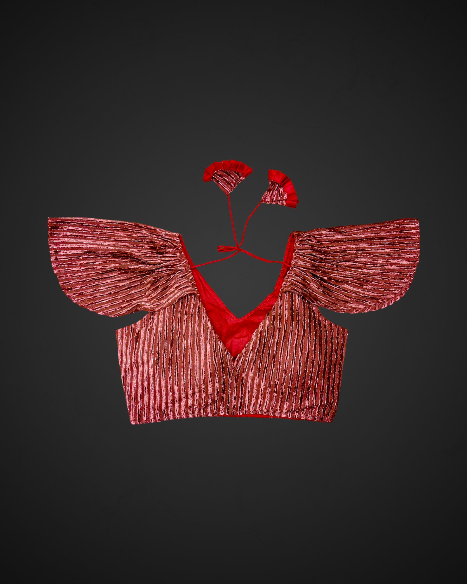Velvet Ruffle Sleeve V Neck Readymade Blouse