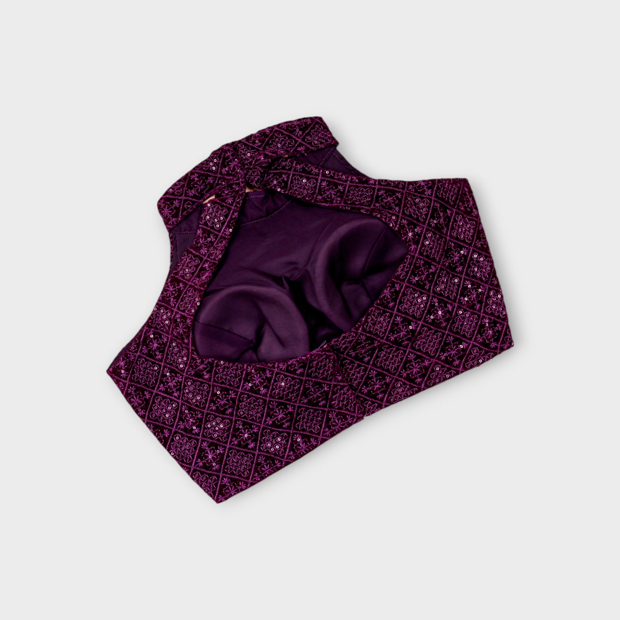 Velvet Jewel Neck Readymade Blouse