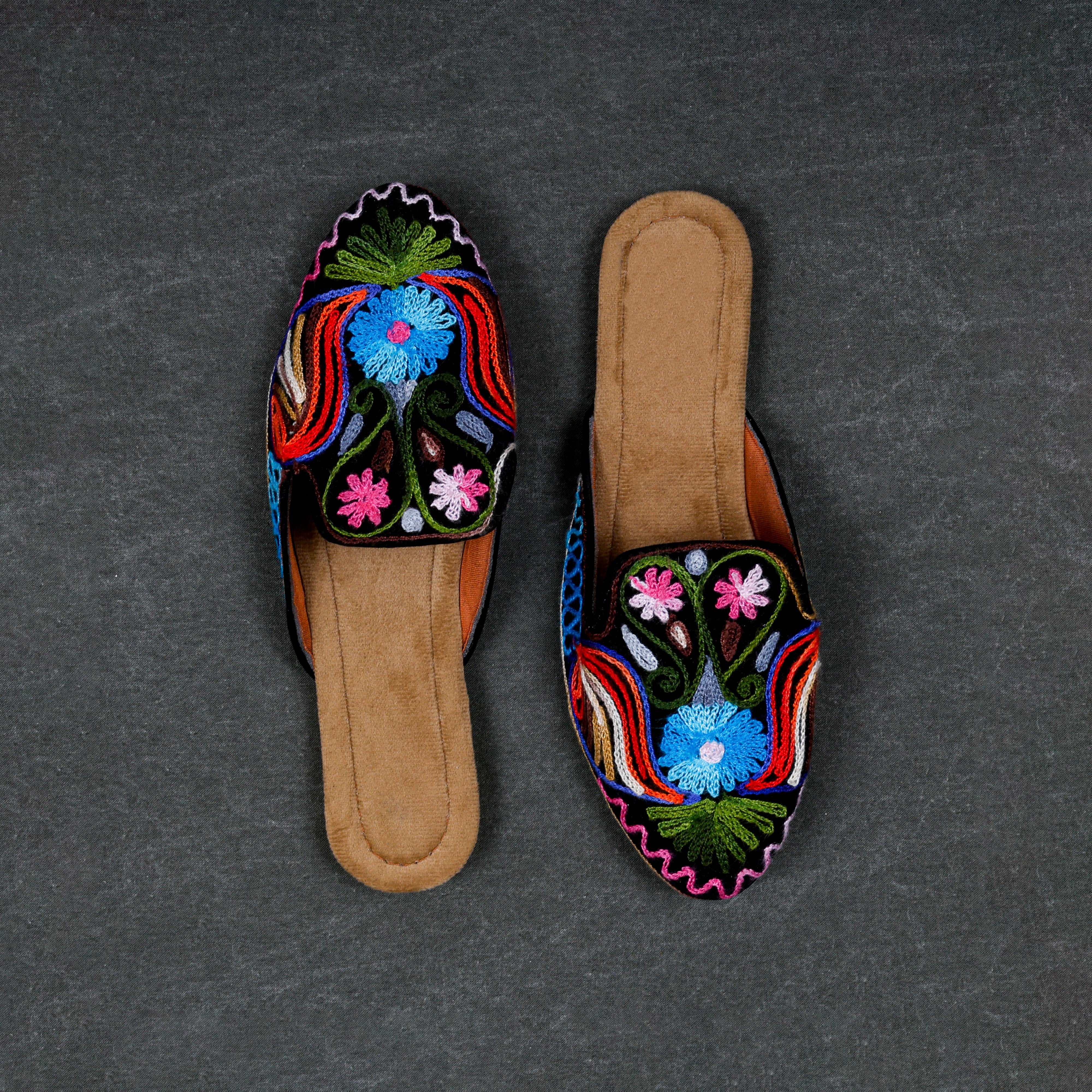 Velvet Multicolor Pointed Mules