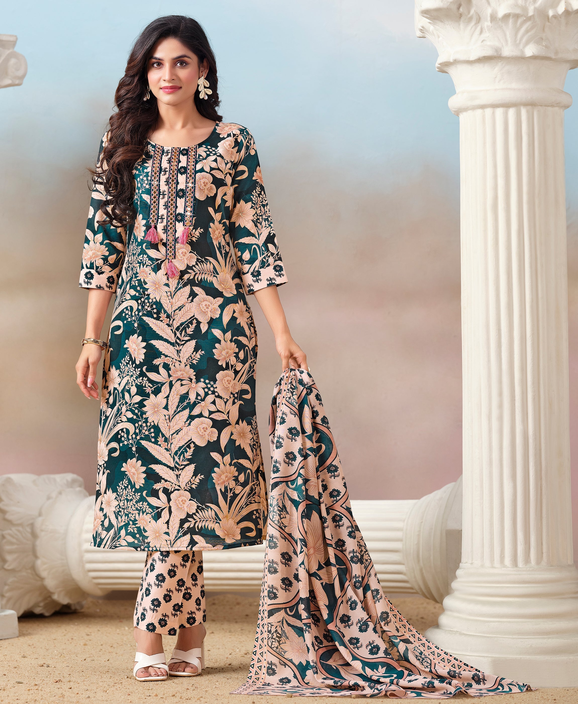 Light Pink Cotton Printed Kurta Set