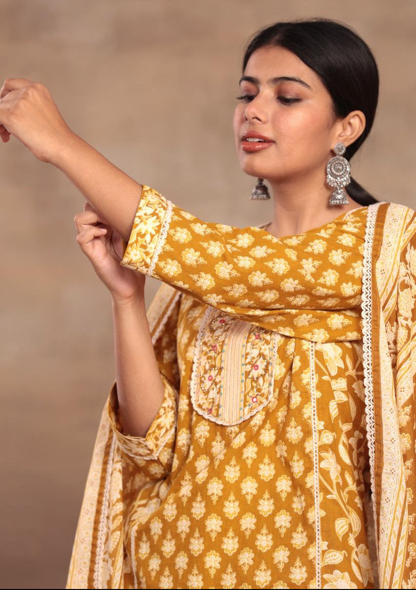 Embroidered Cotton Kurta Set
